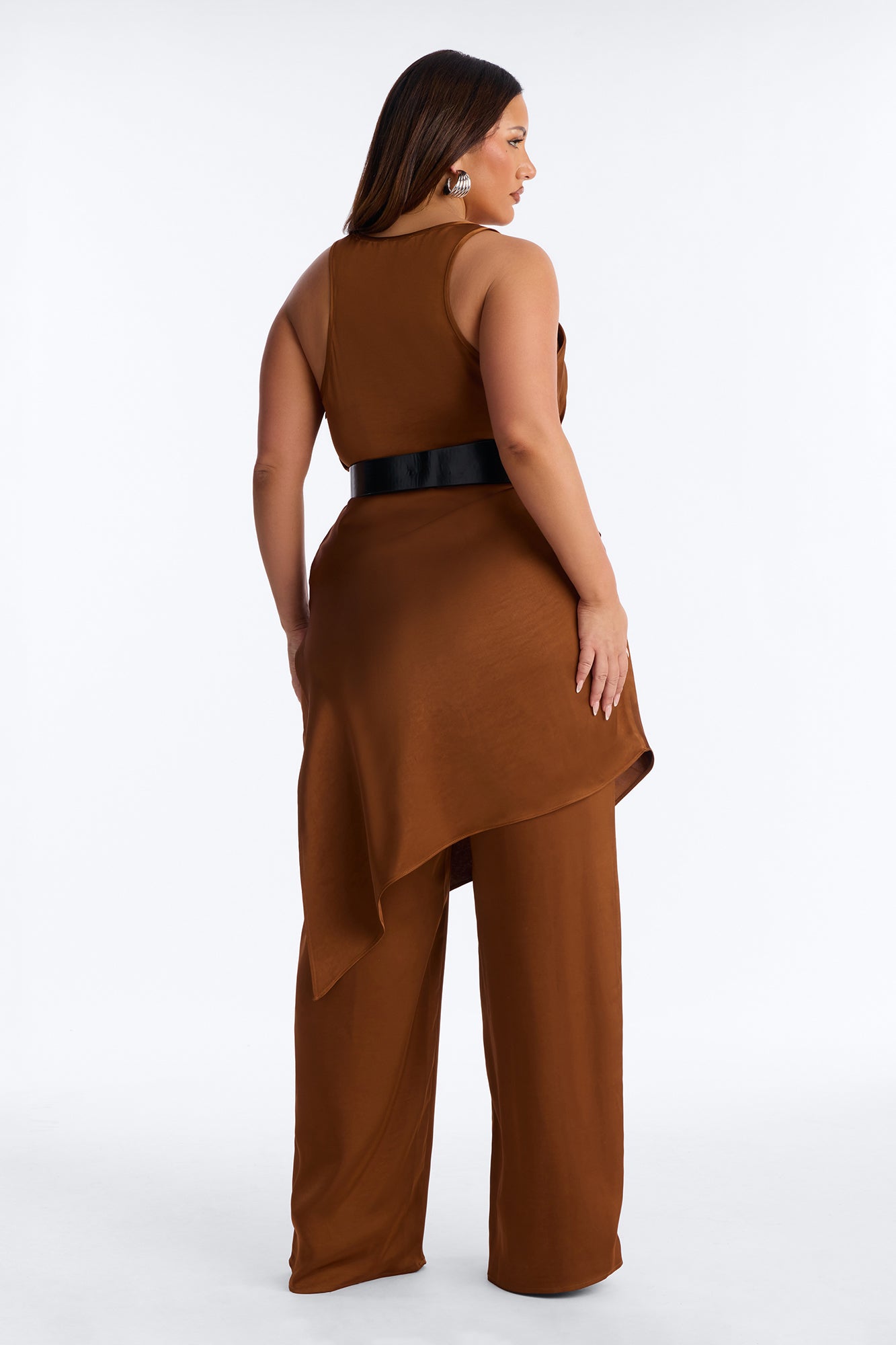 Oh So Chic Belted 3 Piece Satin Pant Set - Bronze Fashion Nova
