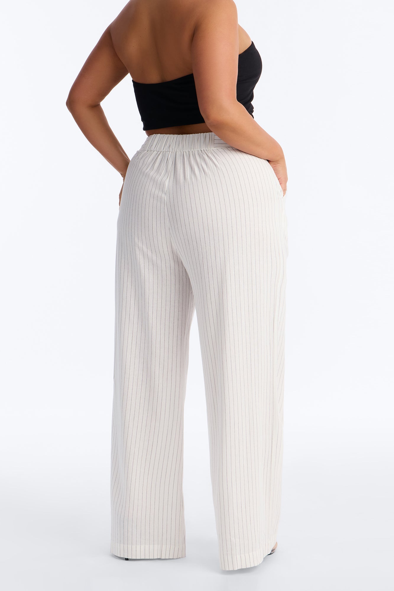 Juno Pinstripe Wide Leg Linen Trouser Pant - Ivory/combo