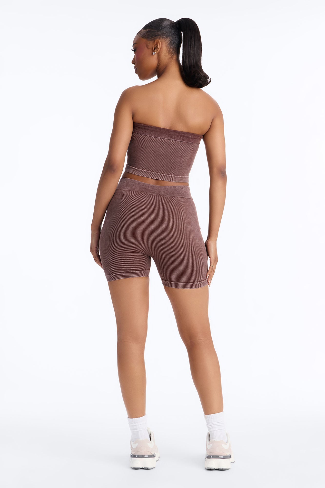 Off Duty Mineral Washed Strapless Short Set - Brown