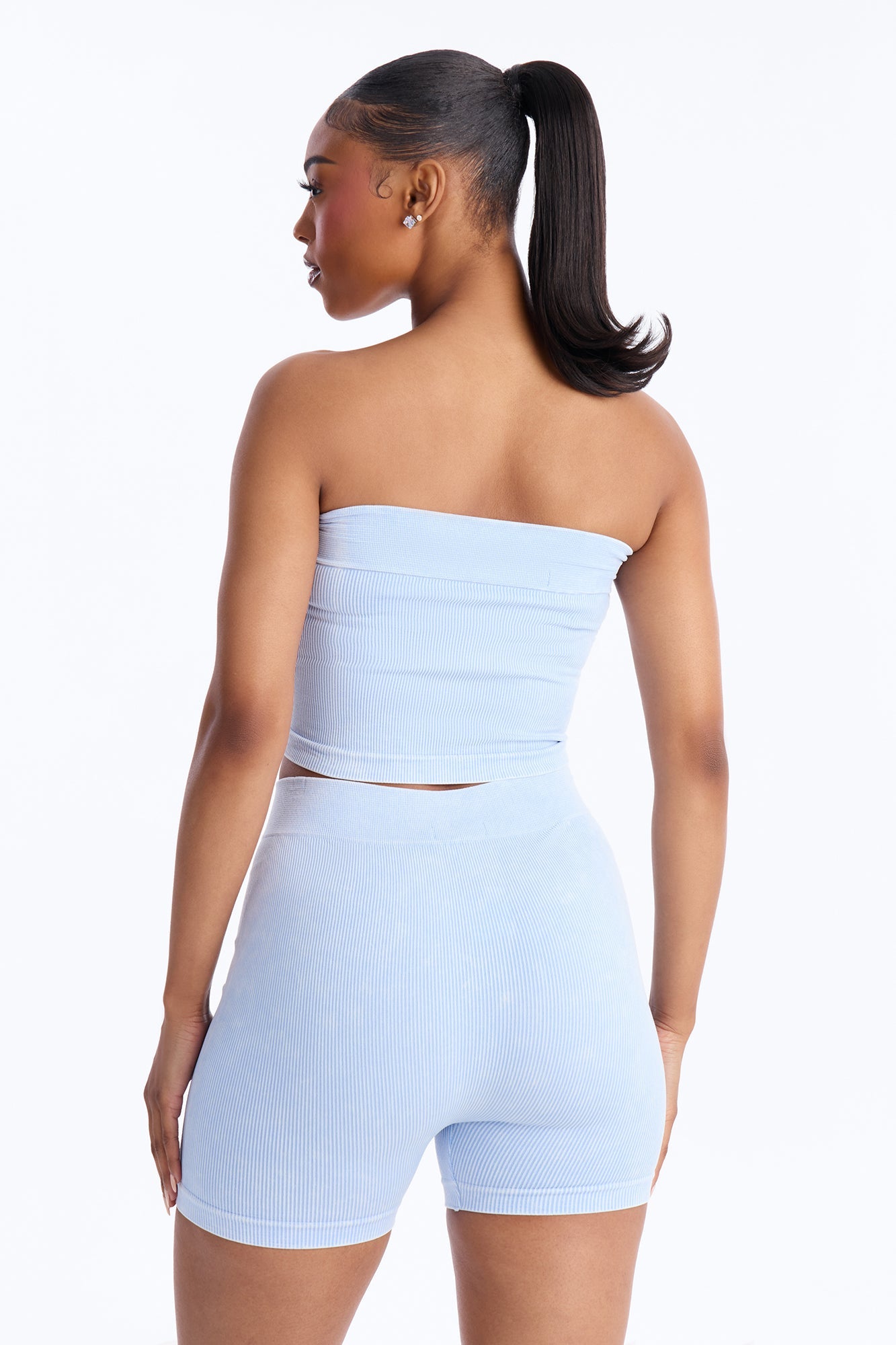Off Duty Mineral Washed Strapless Short Set - Light Blue