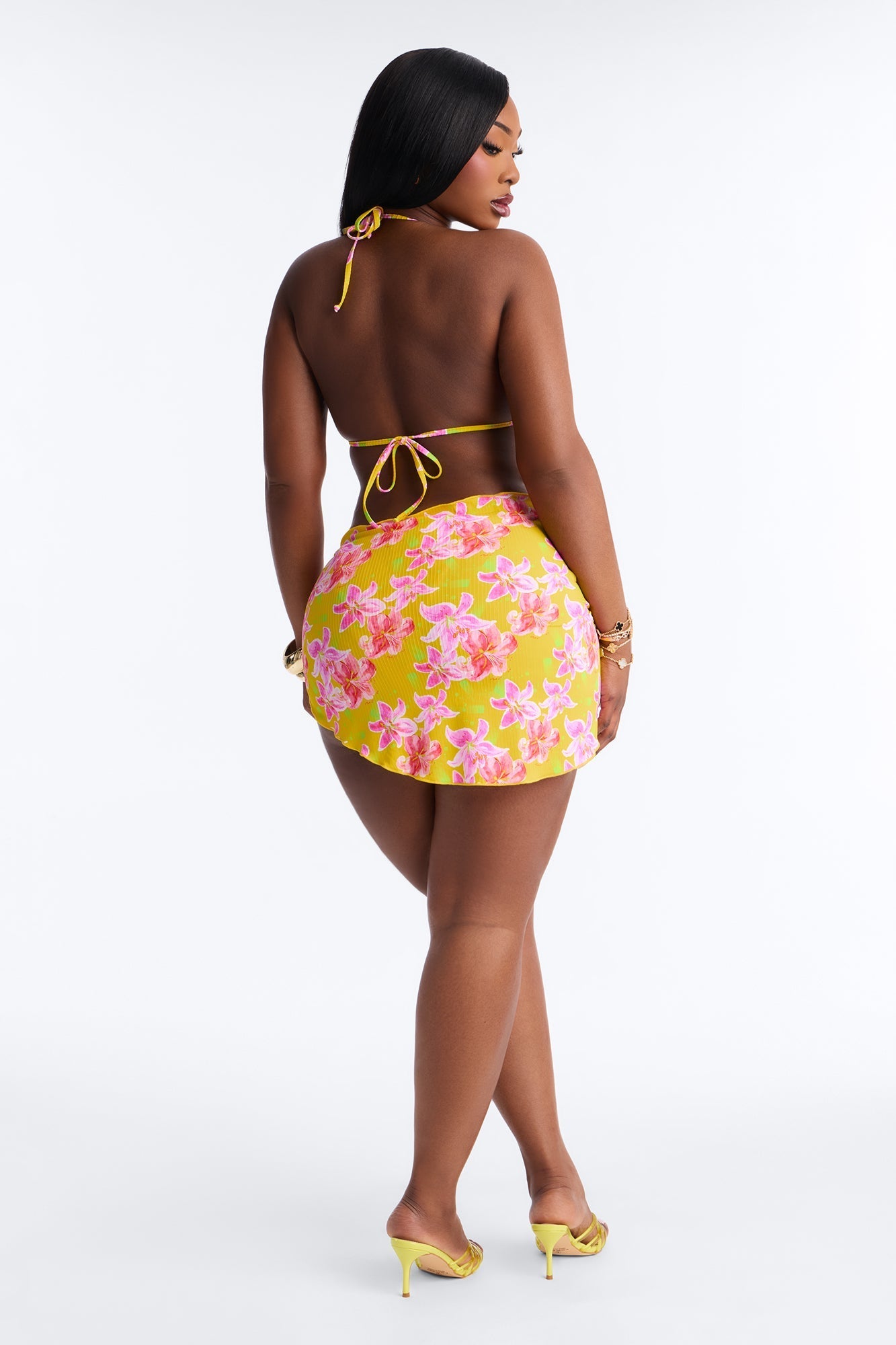 Tropical Trouble 3 Piece Bikini & Sarong Set - Orange/combo Fashion Nova