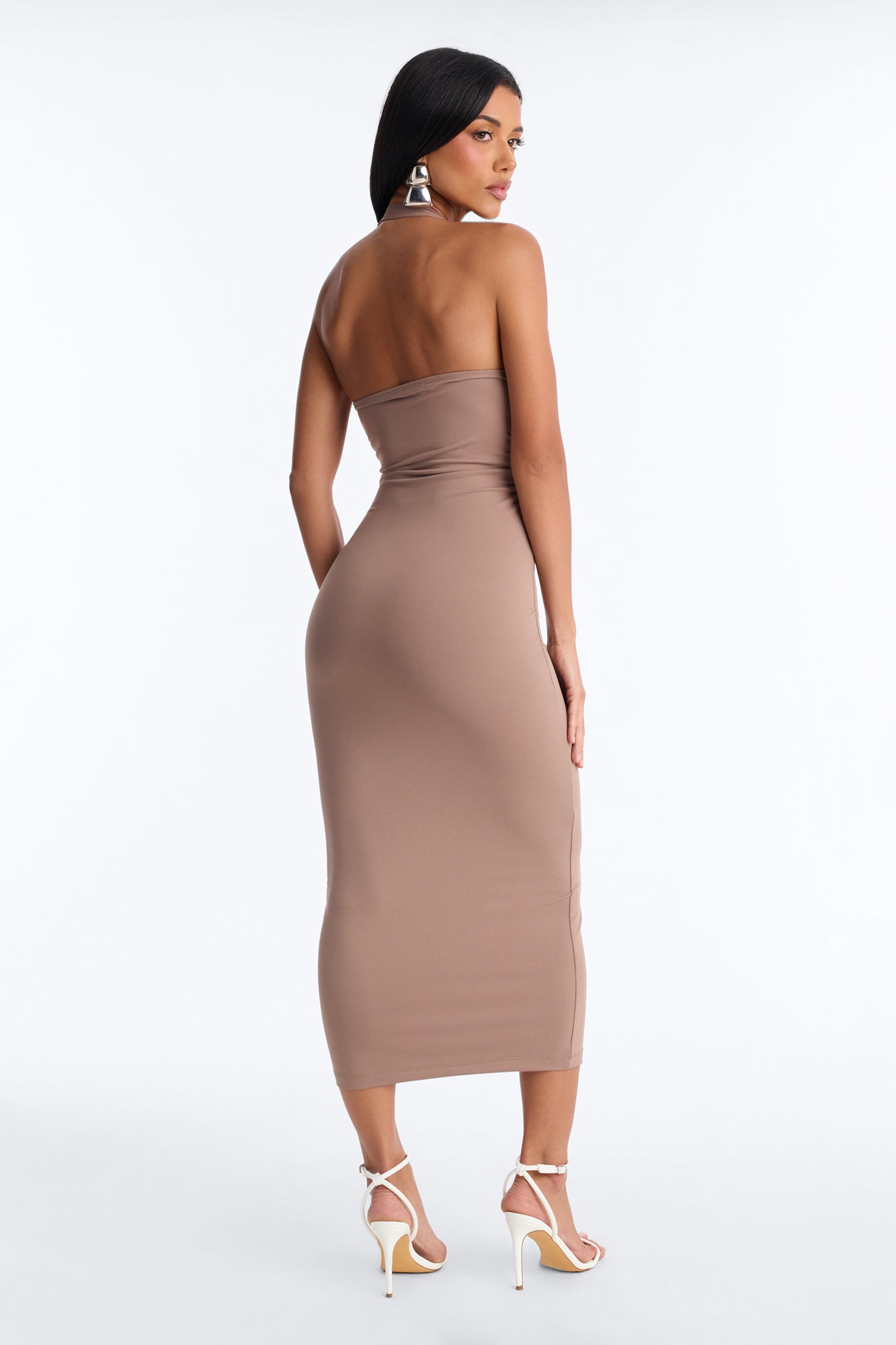Melanie Buckle Halter Midi Dress - Mocha