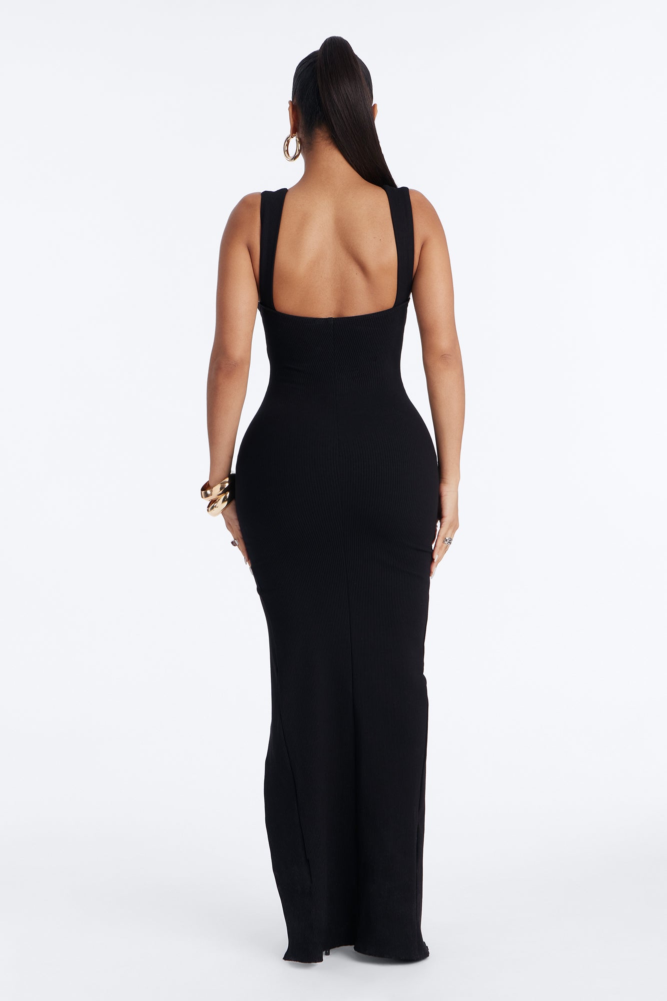 Victoria Snatched High Slit Maxi Dress - Black