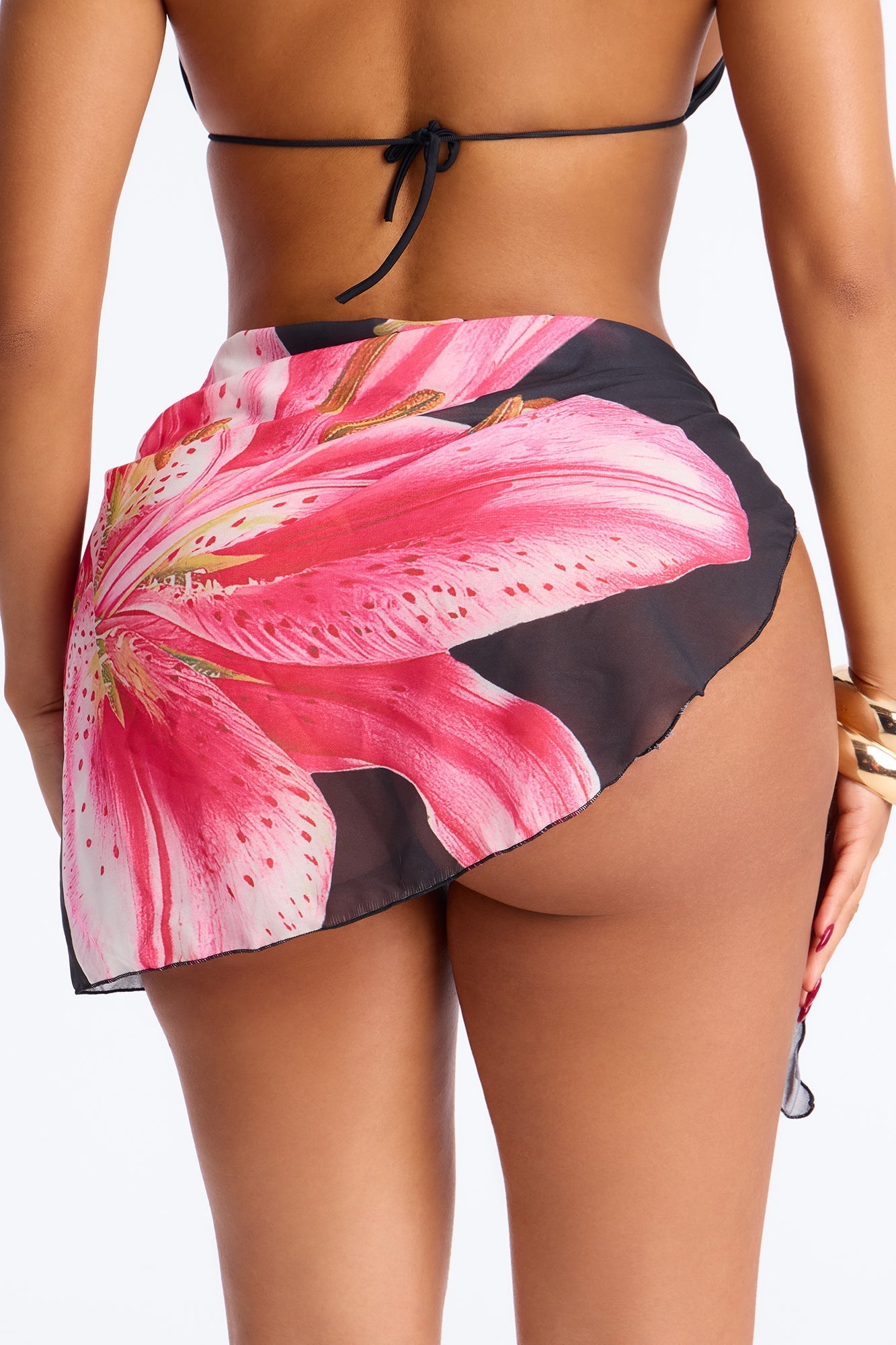 Warm Mood Sheer Hibiscus Mini Swim Cover Up Sarong - Black/combo Fashion Nova