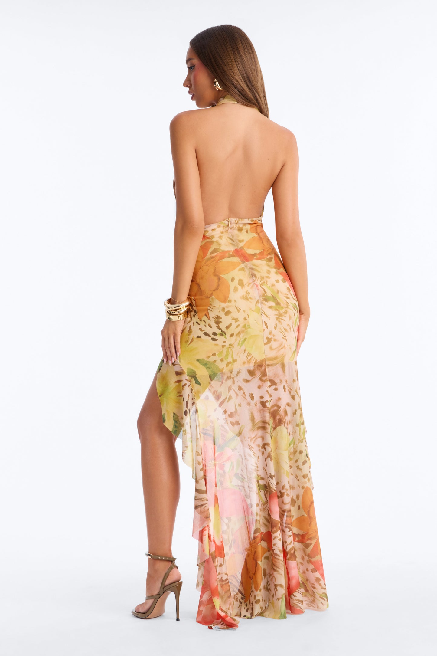 Tropic Energy Halter Mesh Maxi Dress - Yellow/combo