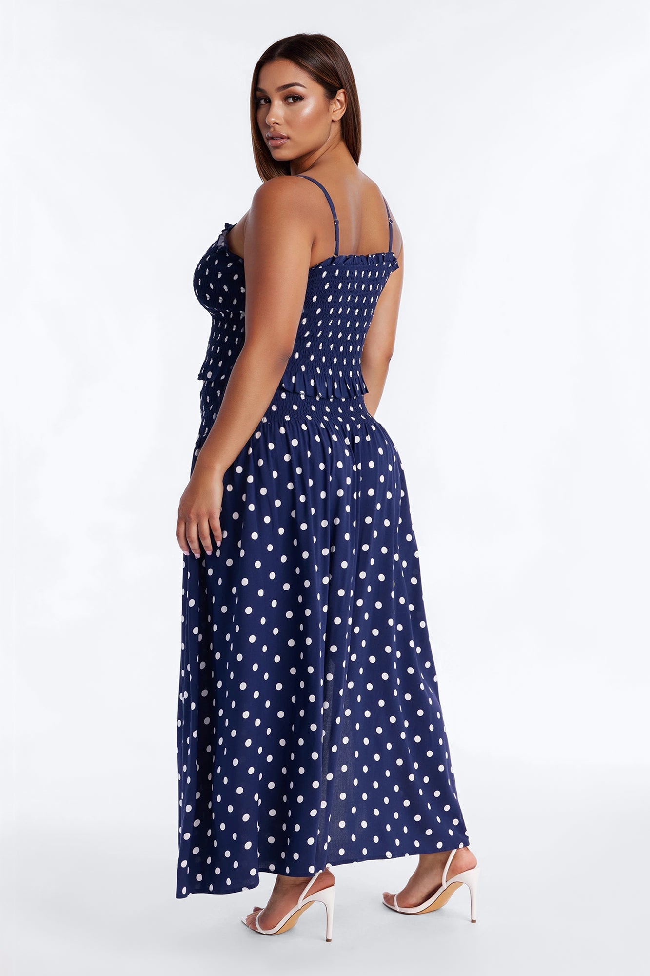Sasha Satin Polka Dot Maxi Skirt Set - Navy/combo