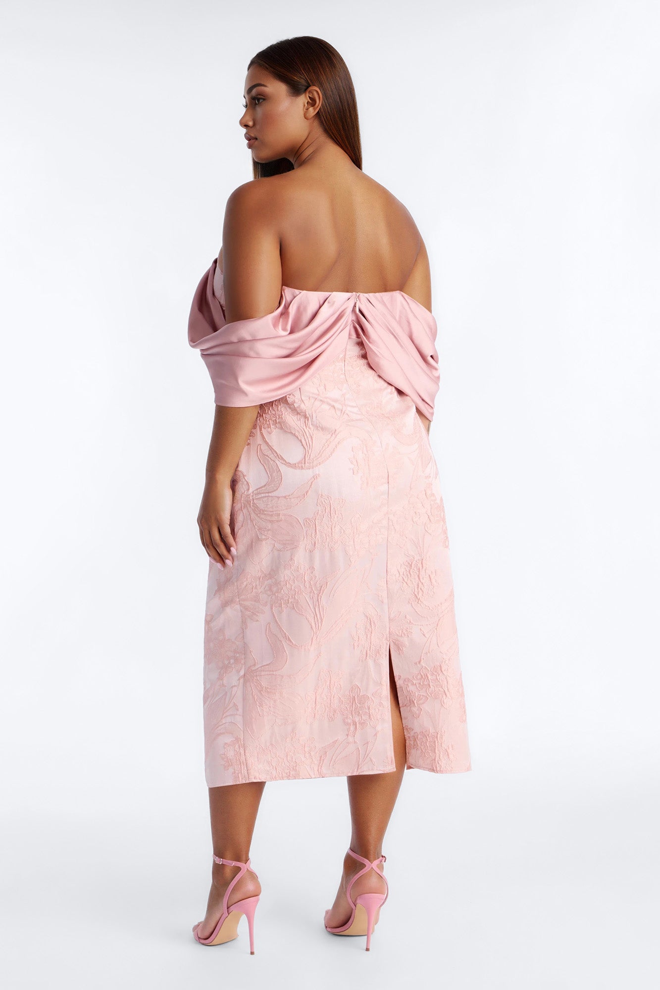 Francesca Draped Jacquard Midi Dress - Pink