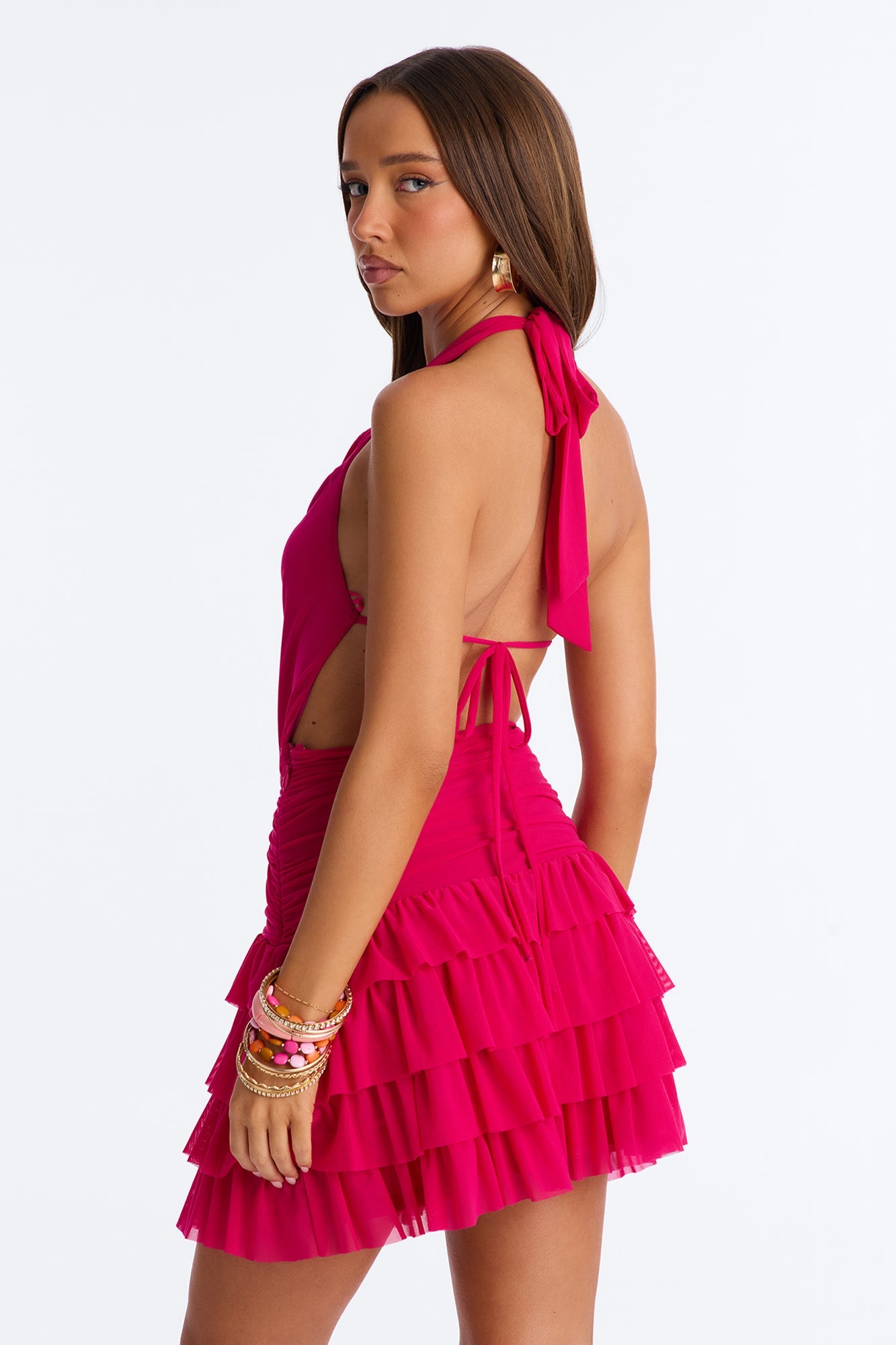 Brisa Halter Mesh Mini Dress - Fuchsia