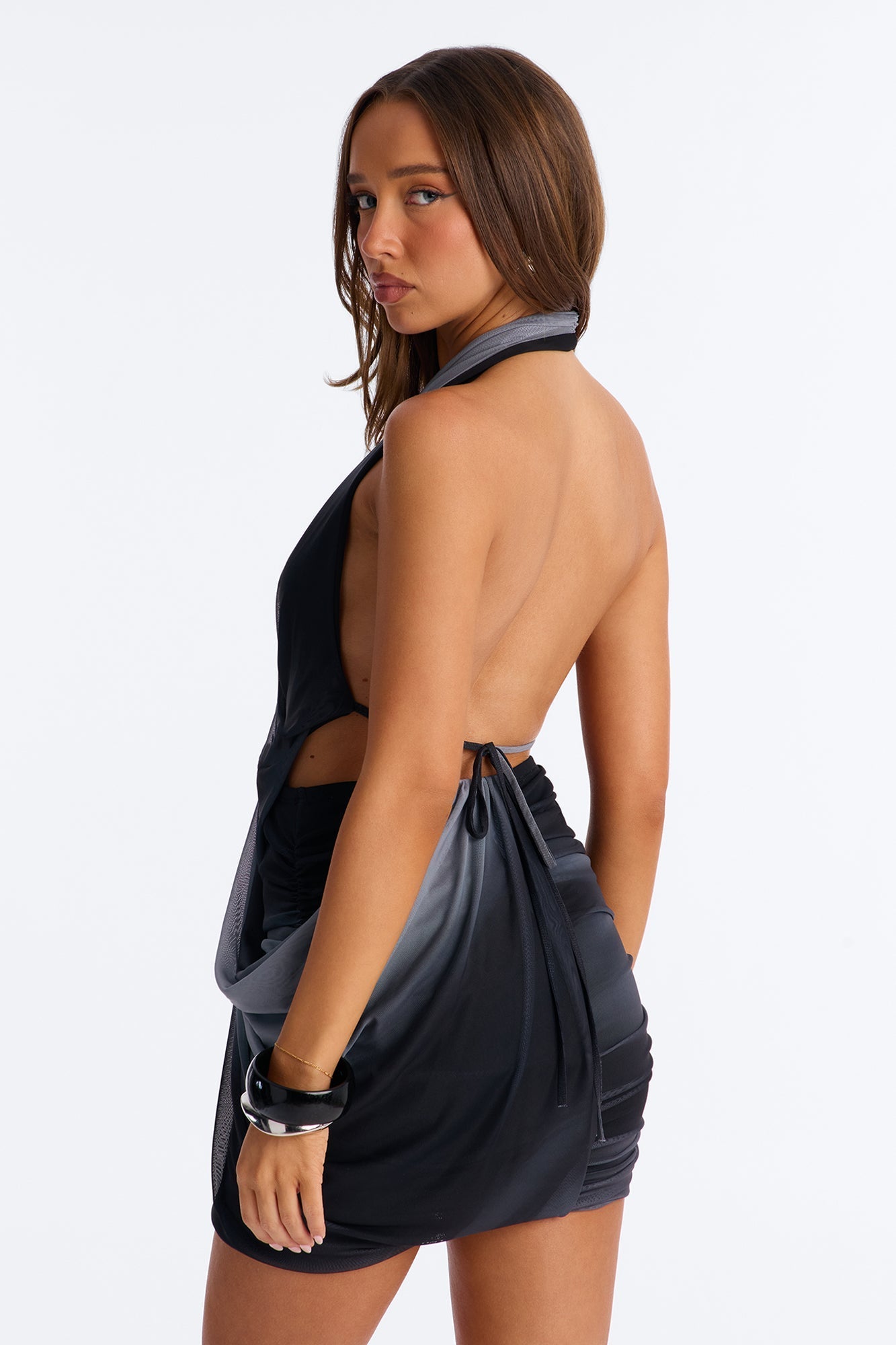 Kendra Ombre Mesh Mini Dress - Grey/combo Fashion Nova