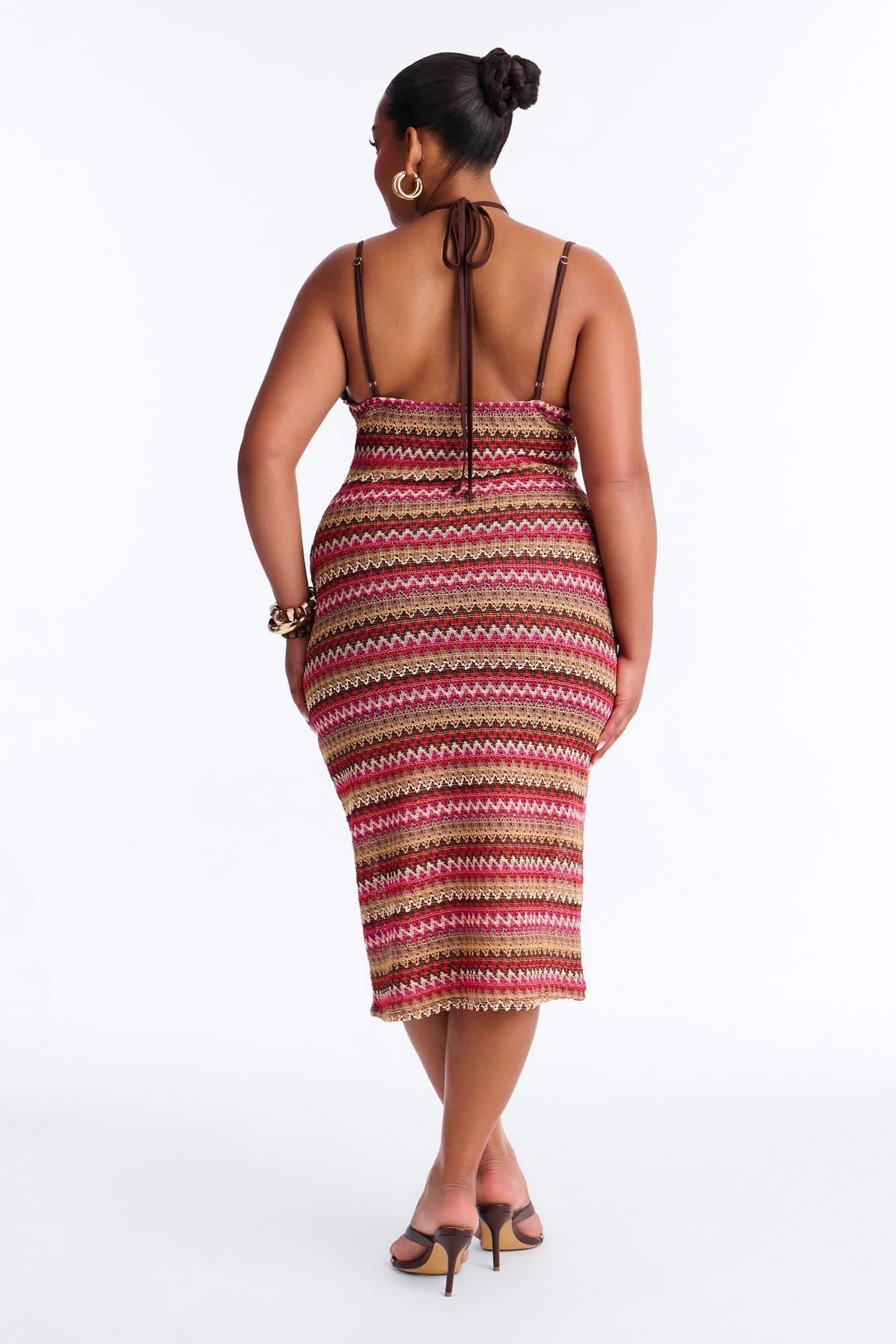 Sacha Chevron Crochet Midi Dress - Brown/combo Fashion Nova