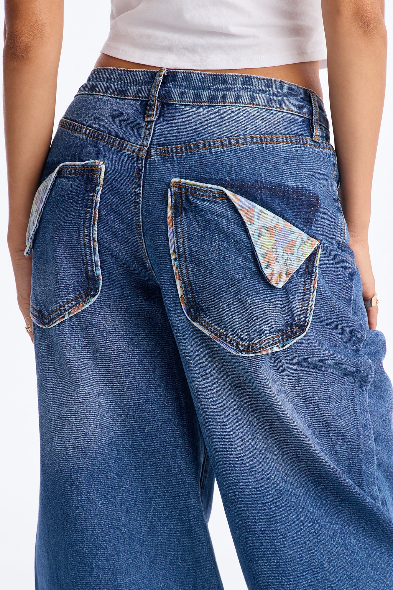 Ready To Grow Floral Wide Leg Jeans - Medium Wash