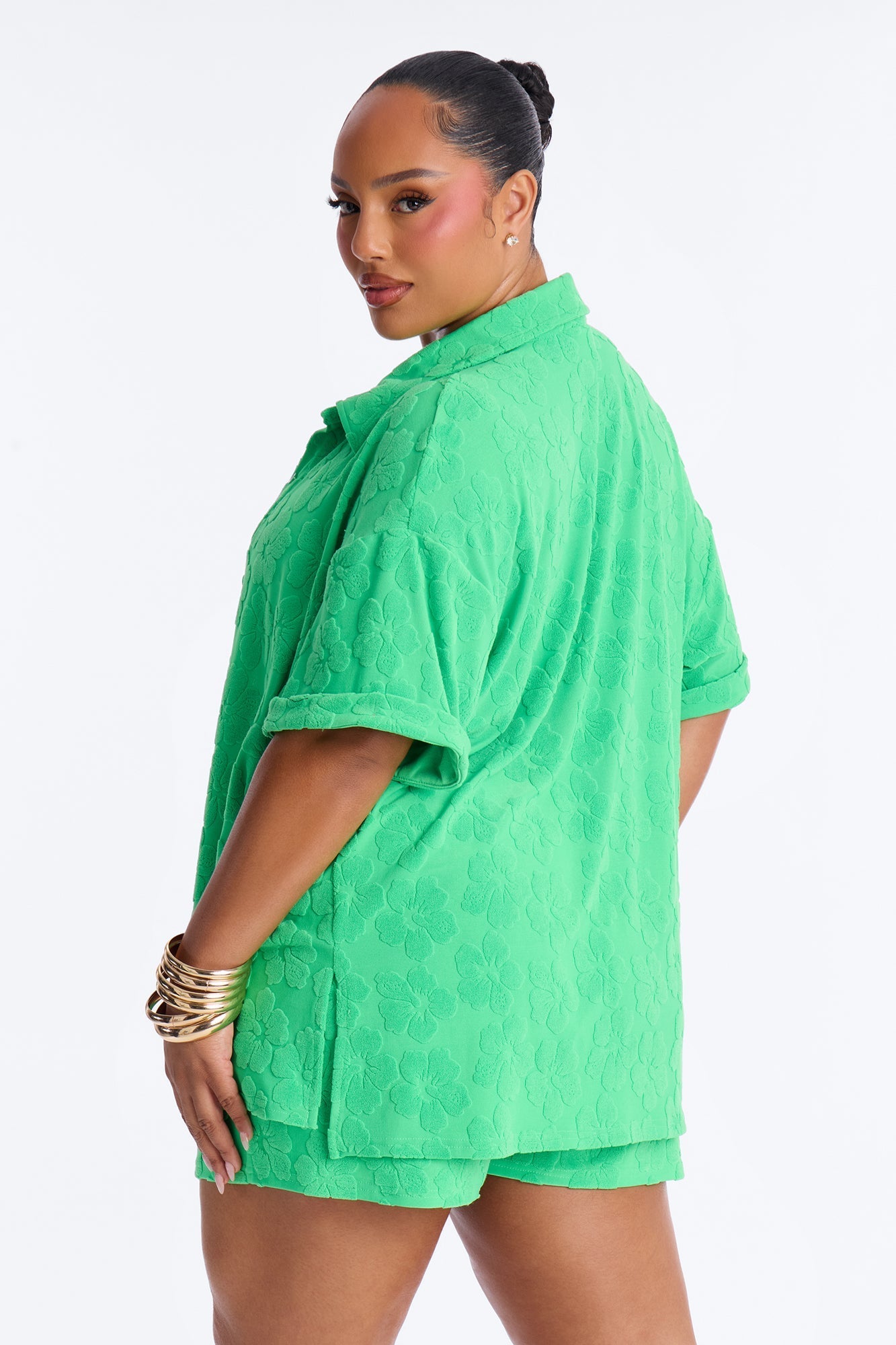 Cristal Textured Swim Cover Up Short Set - Green Fashion Nova