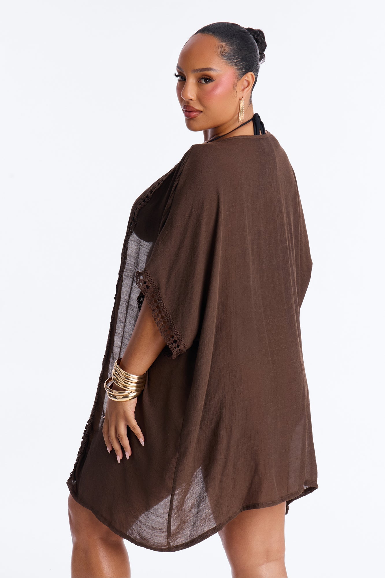 Off Duty Linen Swim Cover Up Shirt - Chocolate Fashion Nova