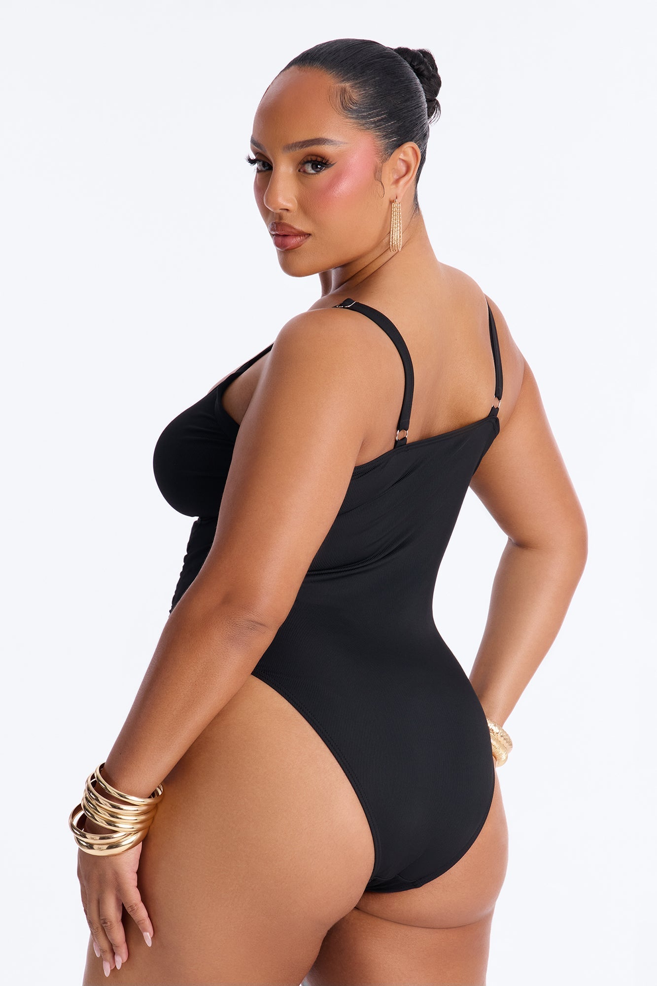 See The Waves Ruching Hardware 1 Piece Swimsuit - Black Fashion Nova