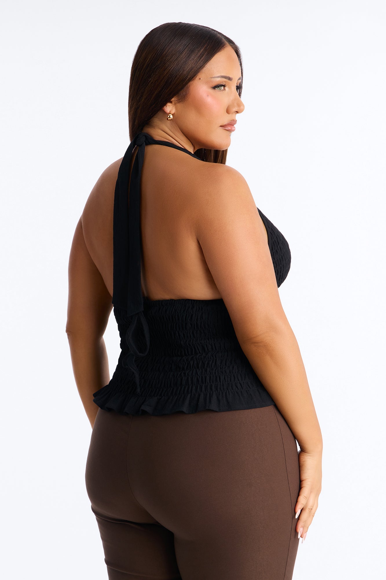 Gentle Mood Smocked Linen Halter Top - Black