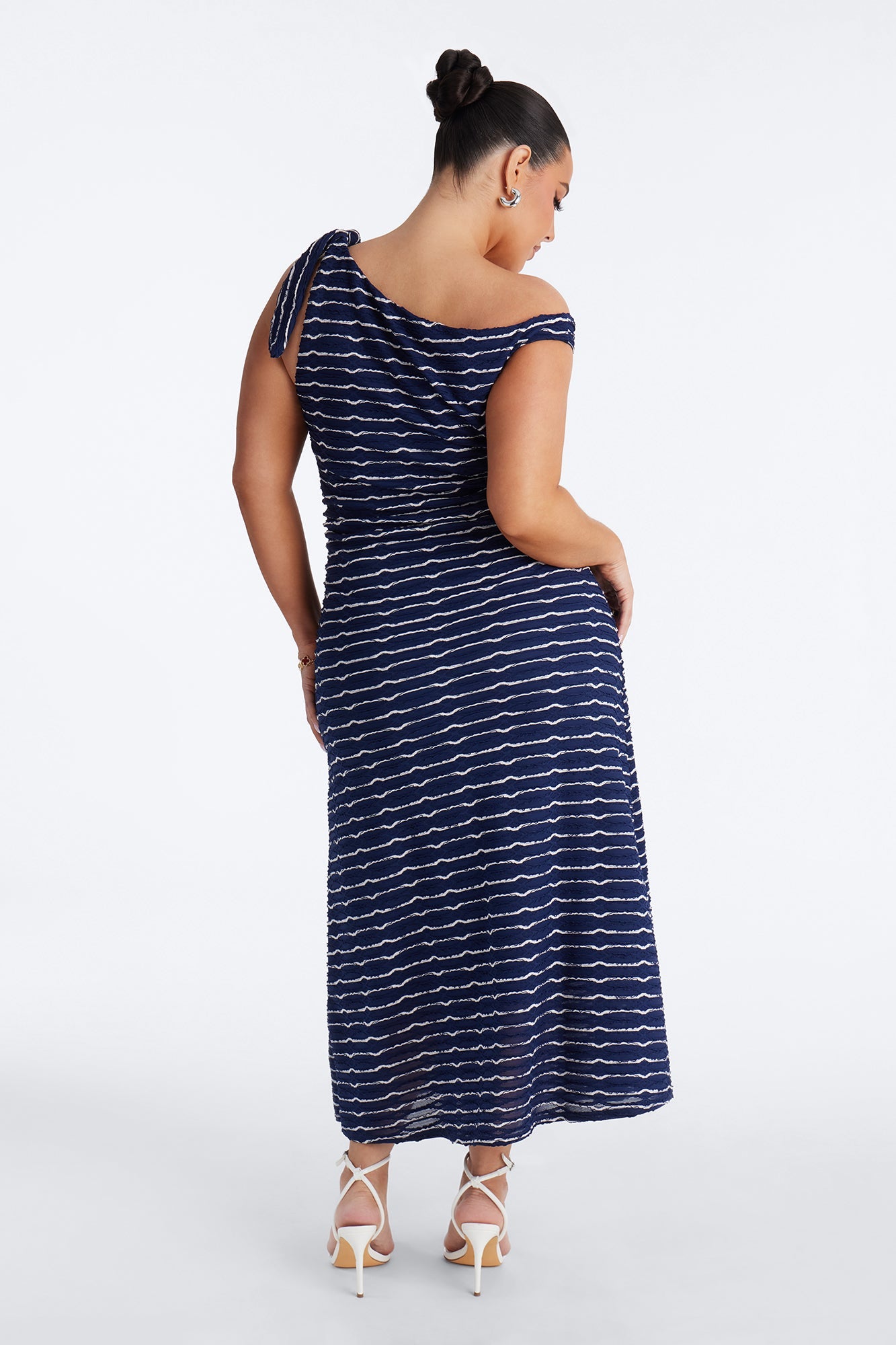 Crystal Striped Textured Midi Dress - Navy/combo