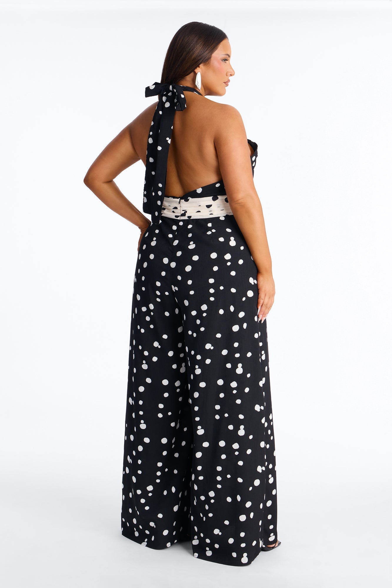 Casey Polka Dot Halter Wide Leg Jumpsuit - Black/combo