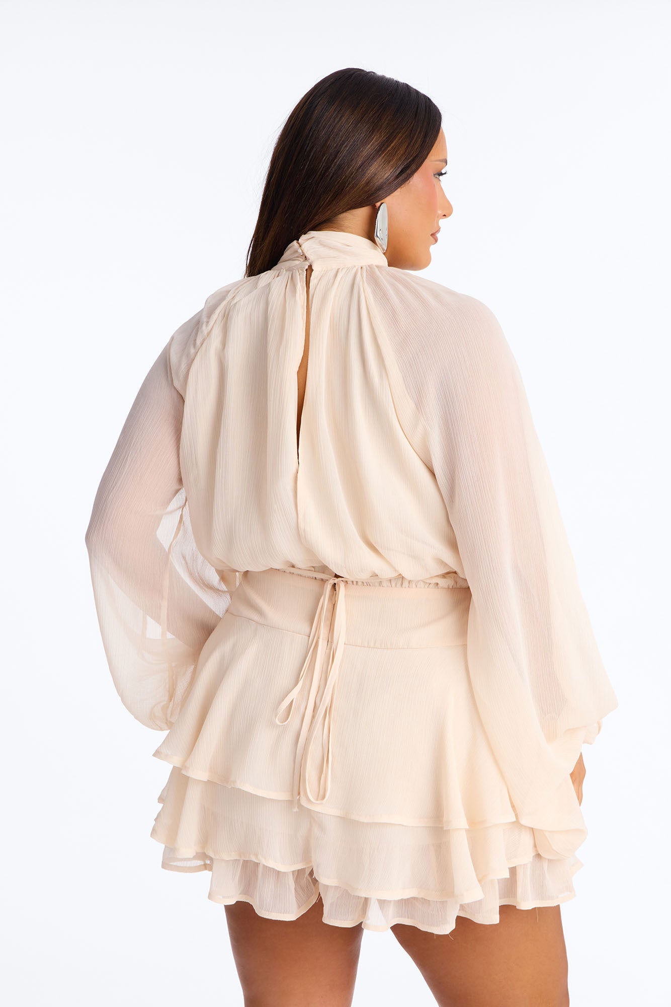 Genevieve Chiffon Ruffle Romper - Peach