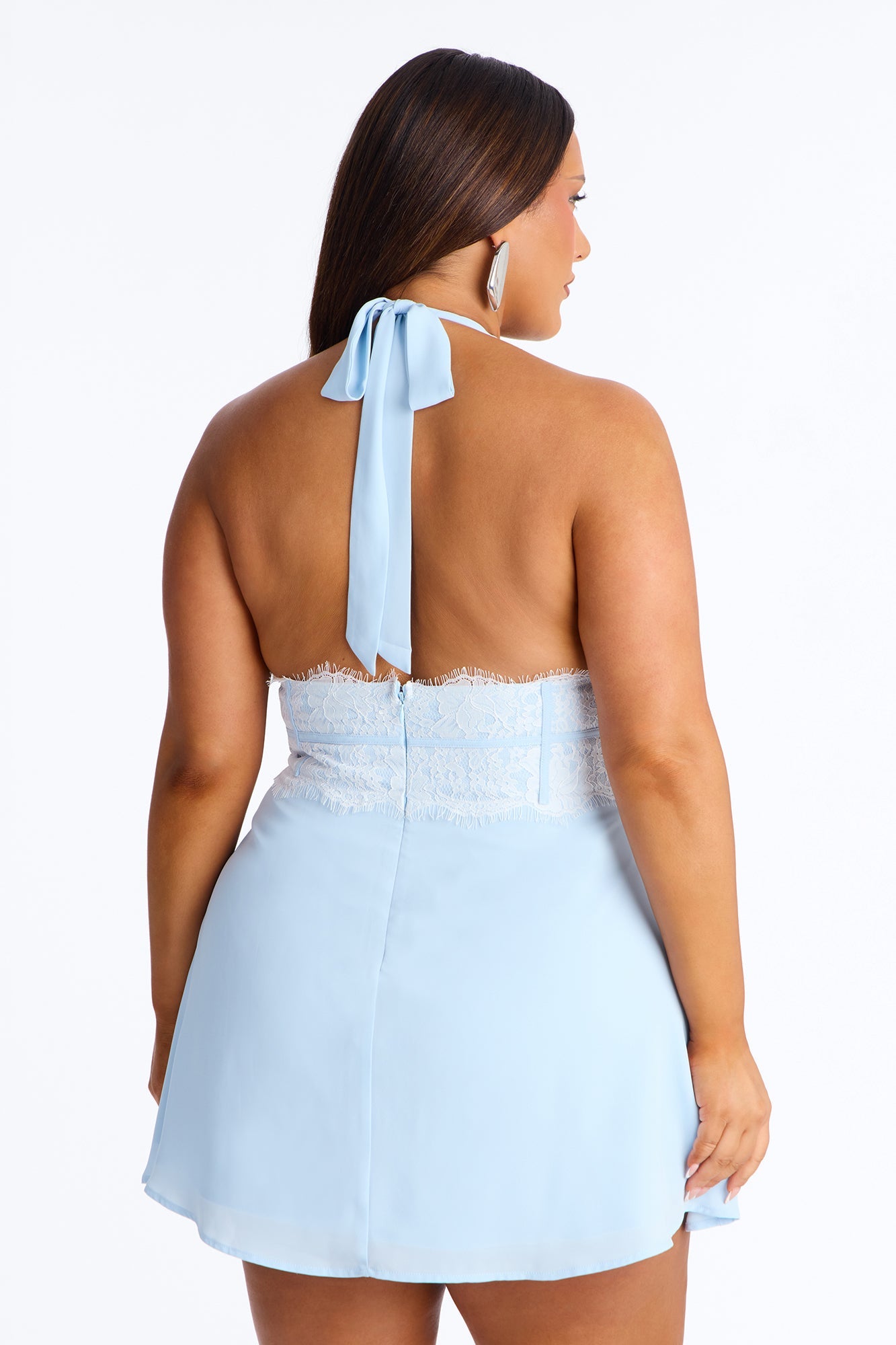 Lucky Girl Syndrome Halter Chiffon Mini Dress - Light Blue