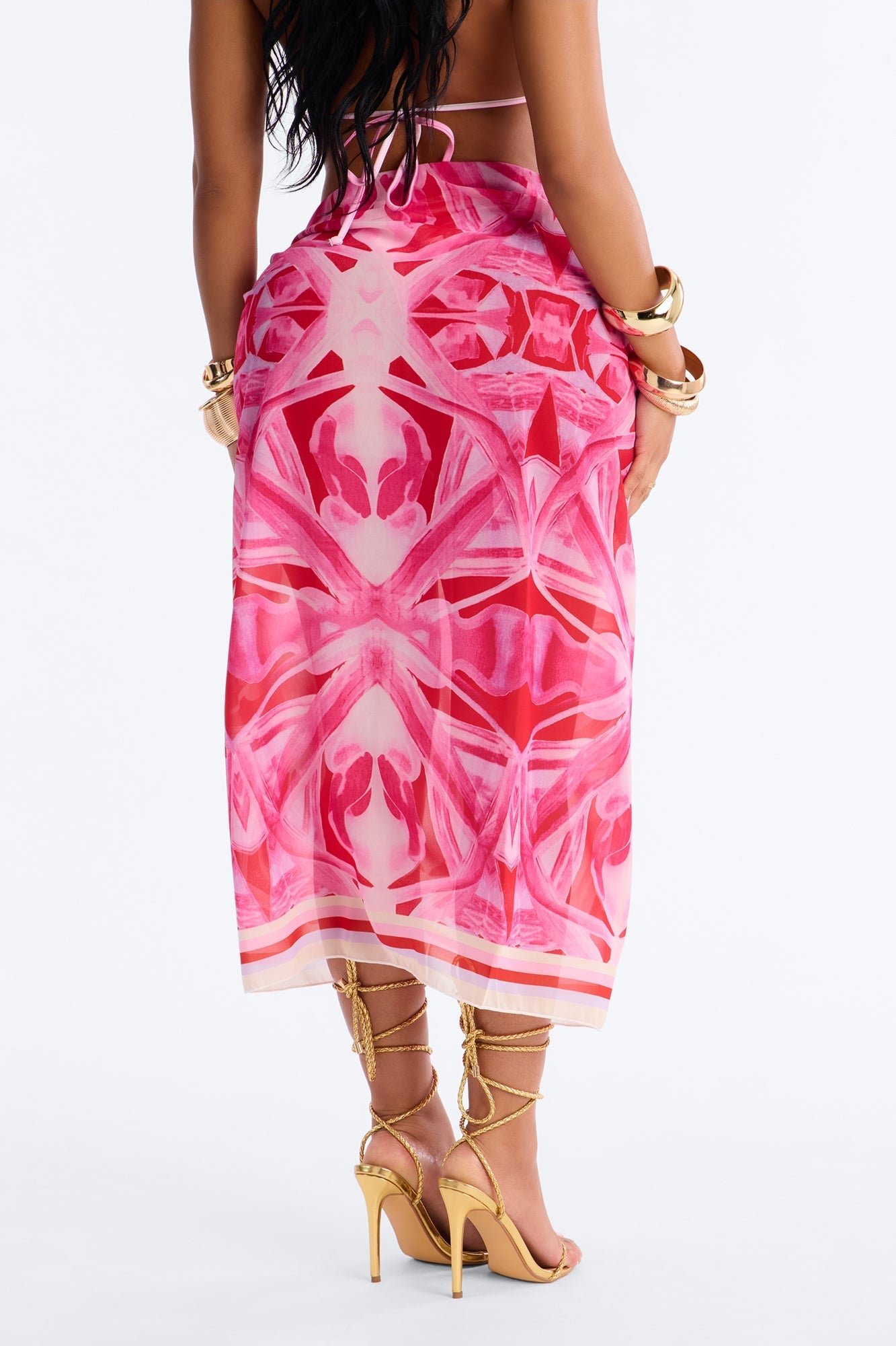 Sunkissed Hours Abstract Swim Cover Up Sarong - Pink/combo Fashion Nova