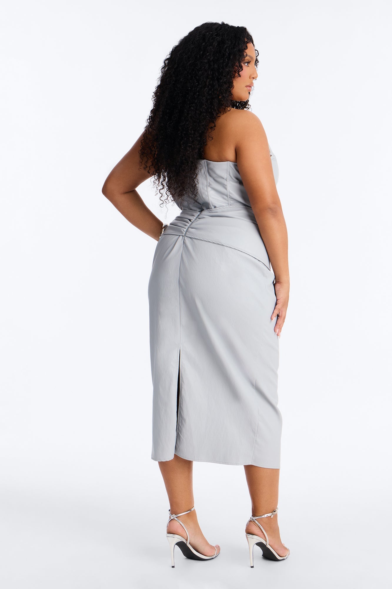 Siren Faux Leather Midi Dress - Light Blue