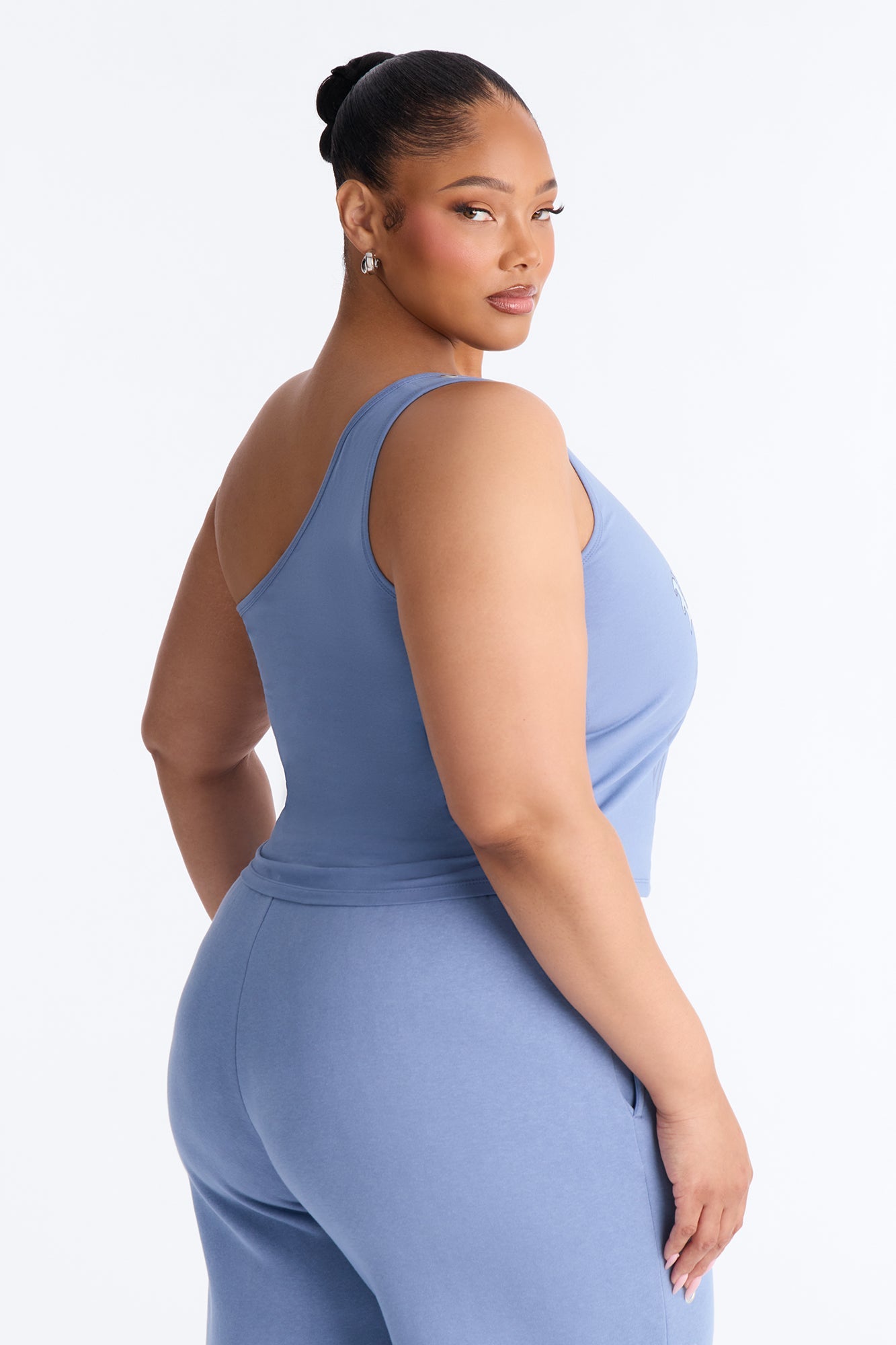 Von Dutch One Shoulder Studded Tank Top - Light Blue