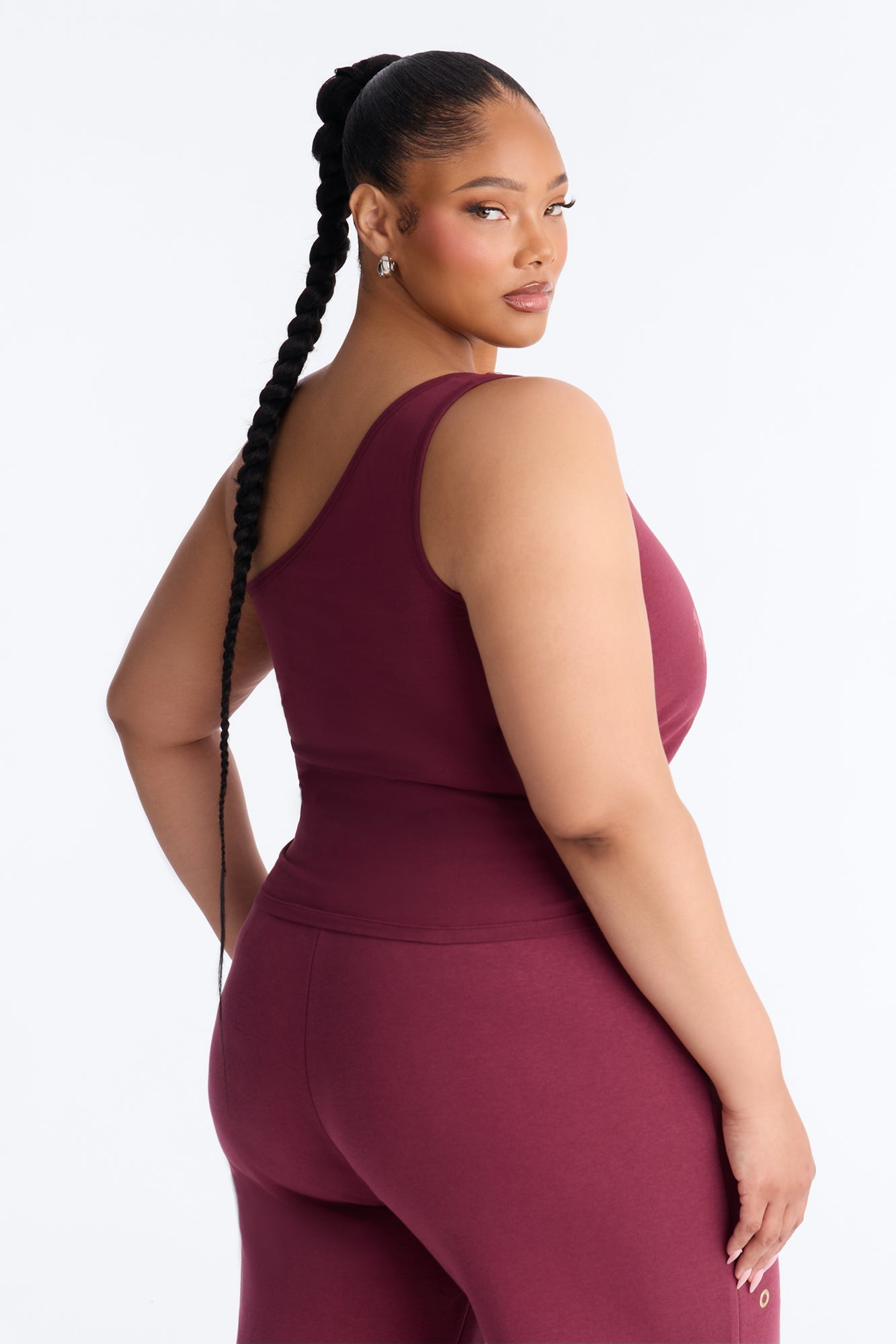 Von Dutch Studded One Shoulder Tank Top - Burgundy