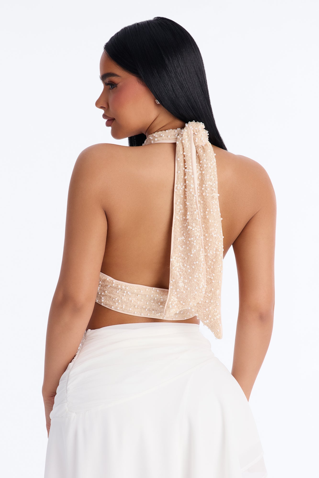 Flirt Responsibly Criss Cross Sequin Bra Top - Cream
