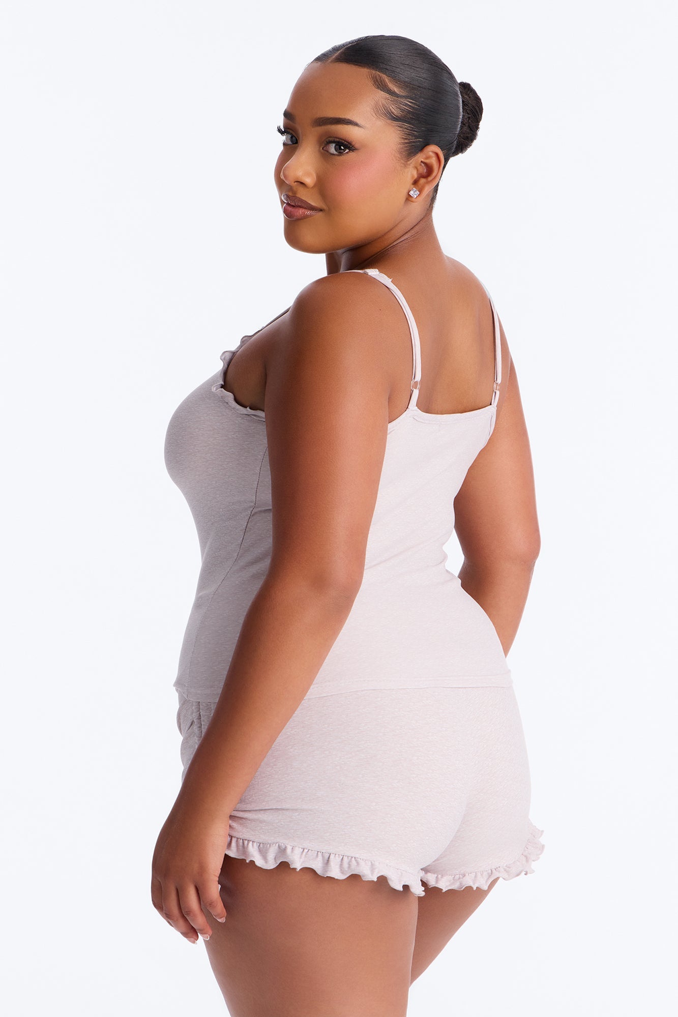 Kiss Goodnight Ruched Cami PJ Short Set - Heather Grey