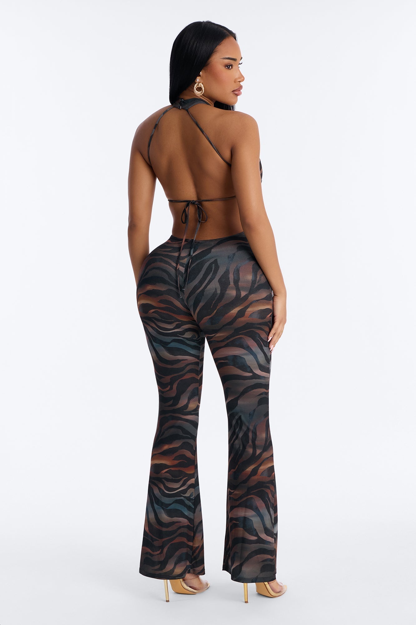Zea Backless Animal Flare Leg Jumpsuit - Black/combo Fashion Nova