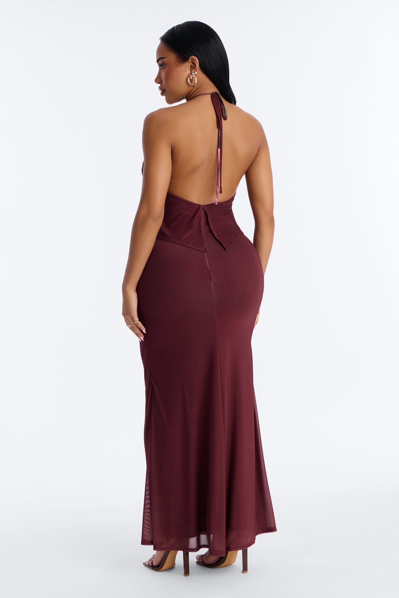Ruthie Sleeveless Mesh Maxi Dress - Burgundy/combo Fashion Nova