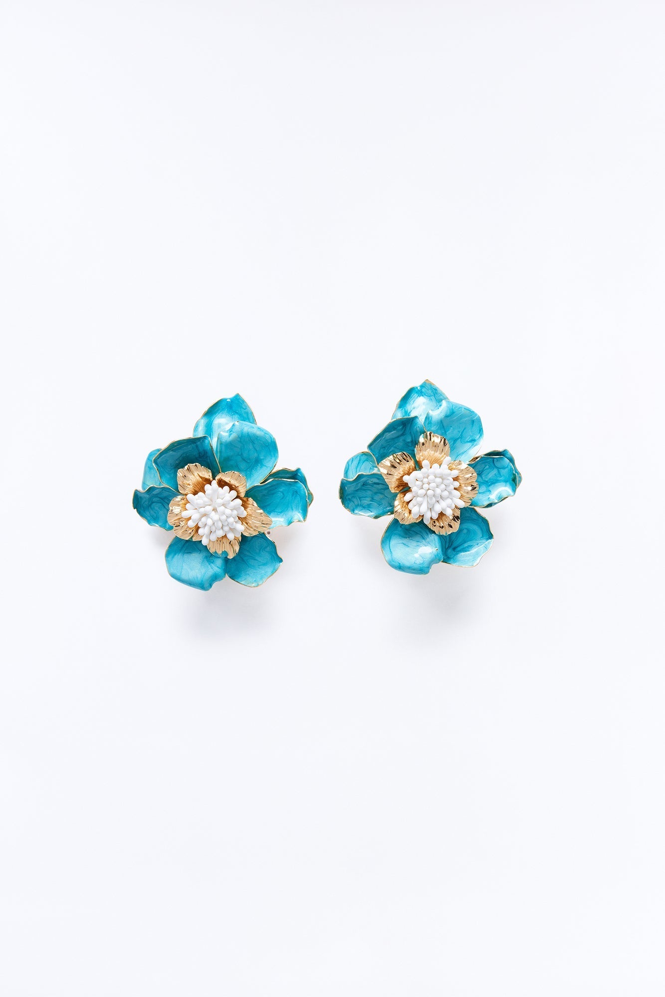 Tropical Floral Earrings - Gold/Blue Fashion Nova
