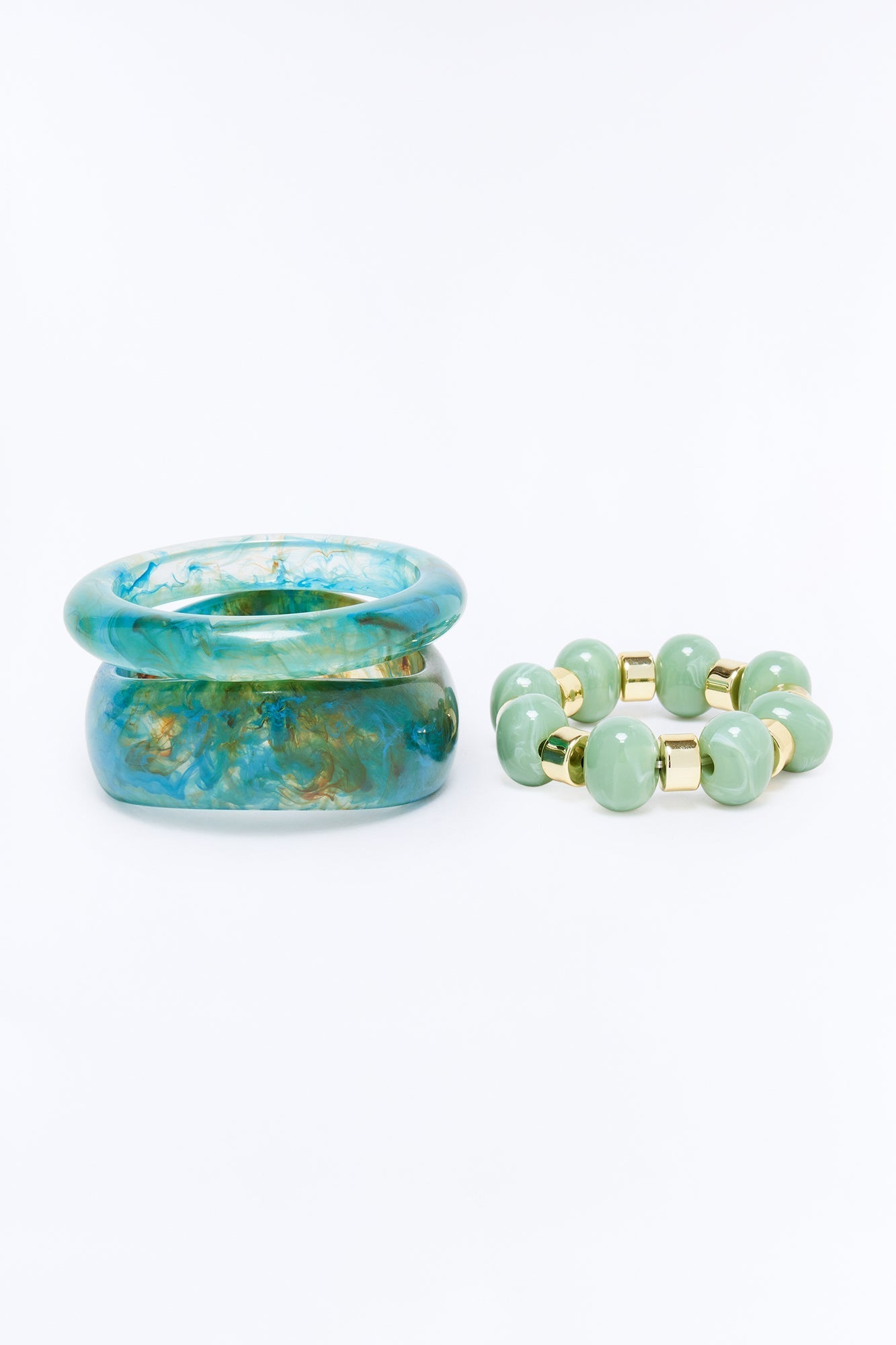 Sun And Sea 3 Piece Bracelet Set - Green/combo Fashion Nova