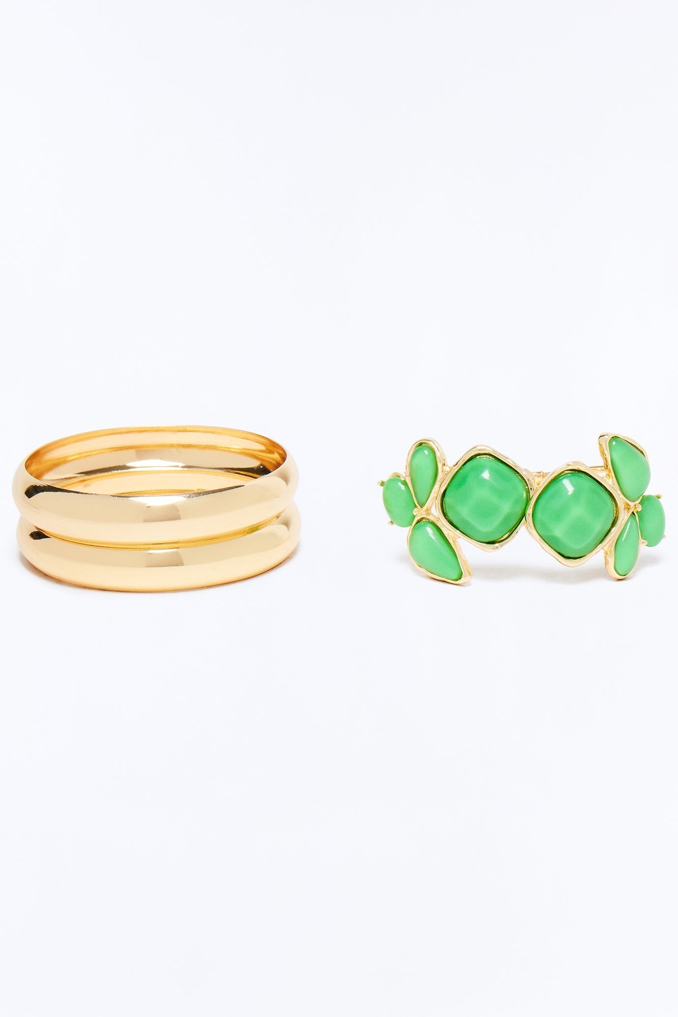 Energy Unmatched 3 Piece Bracelet Set - Gold/Green Fashion Nova
