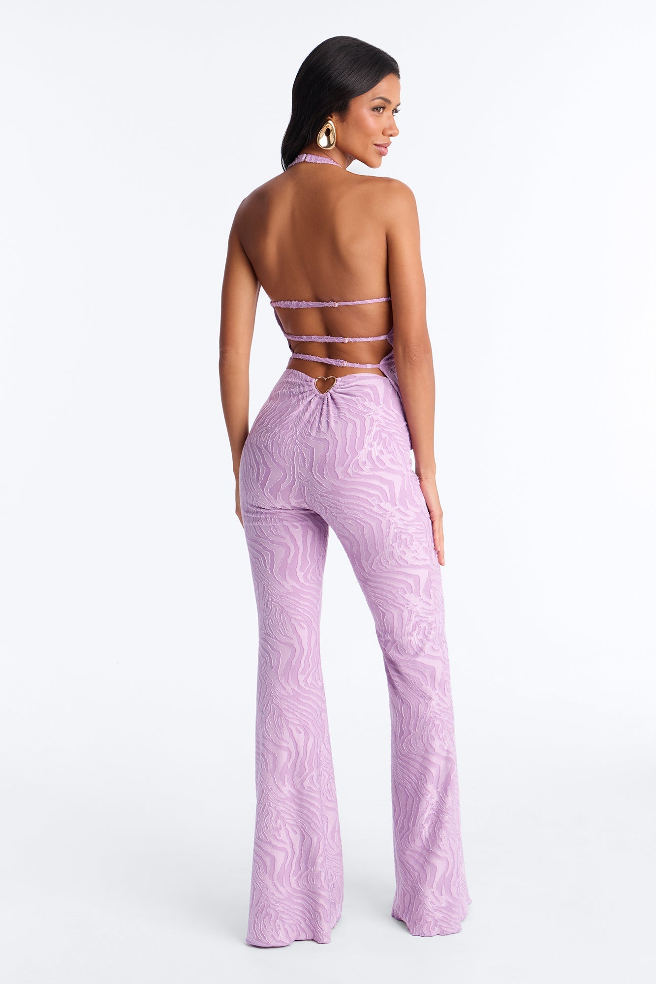 So In Love Textured Halter Flare Pant Set - Lilac