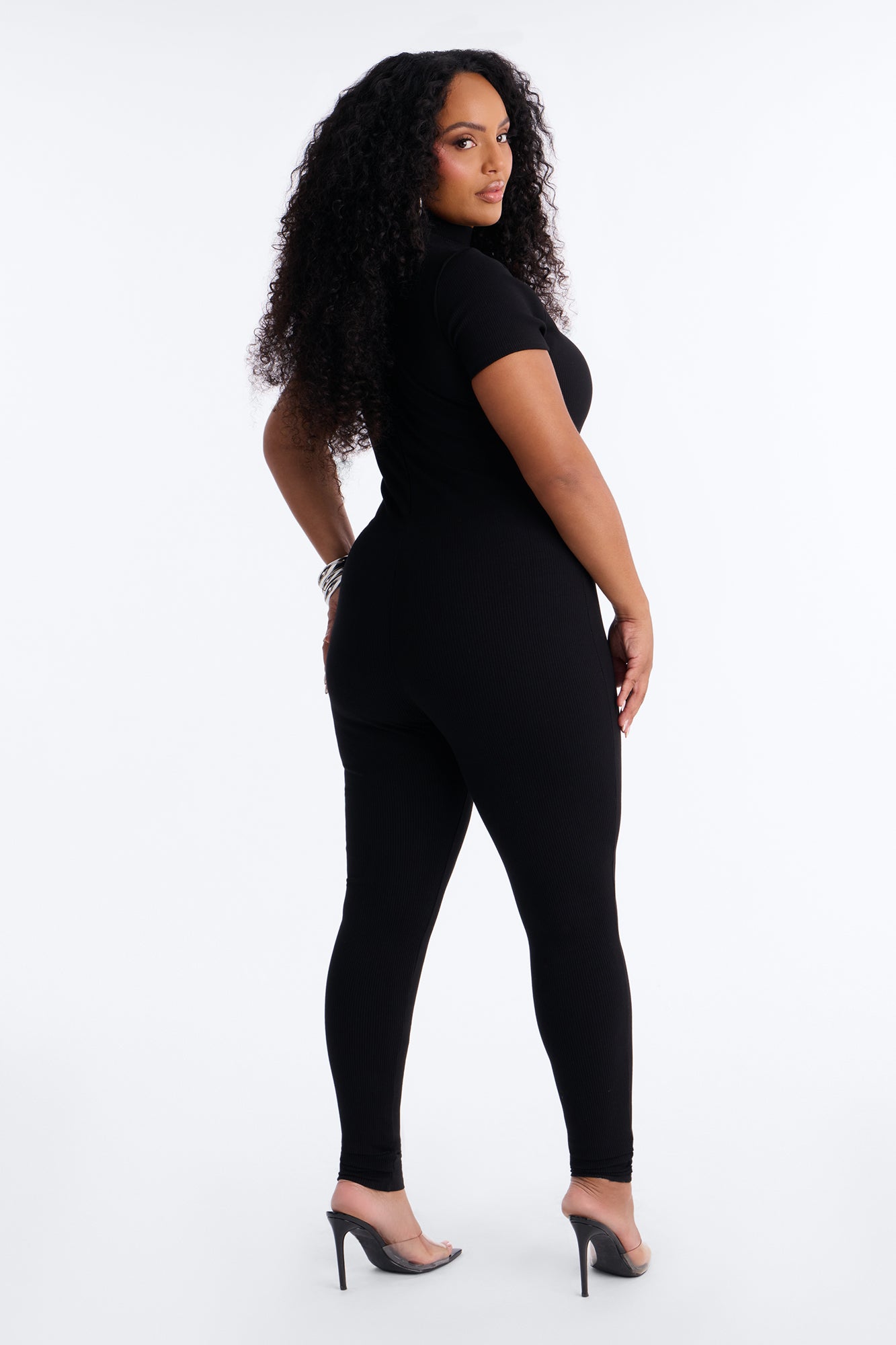 Maribel Short Sleeve Snatched Jumpsuit - Black Fashion Nova