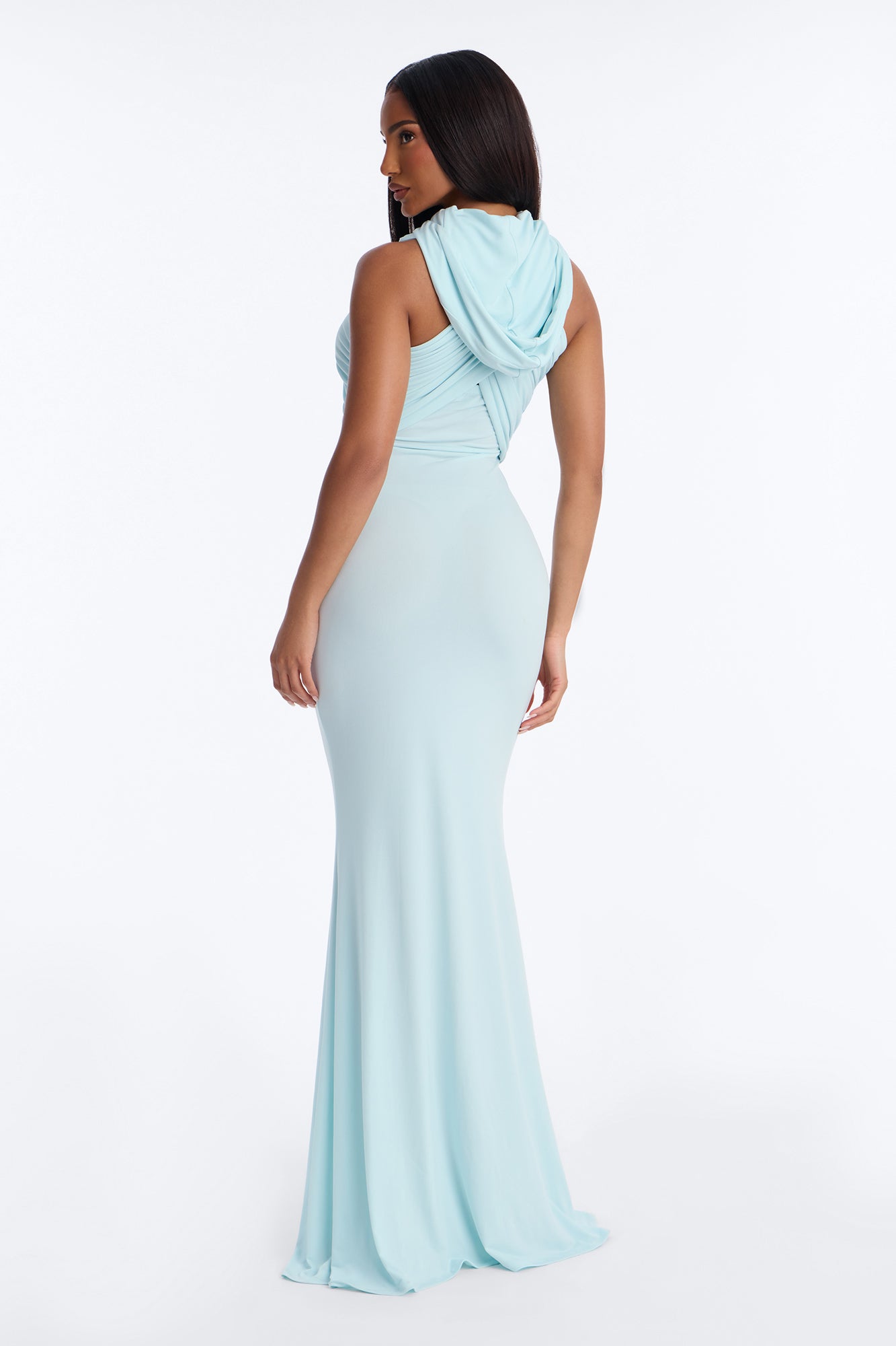 Delara Hooded Maxi Dress - Light Blue
