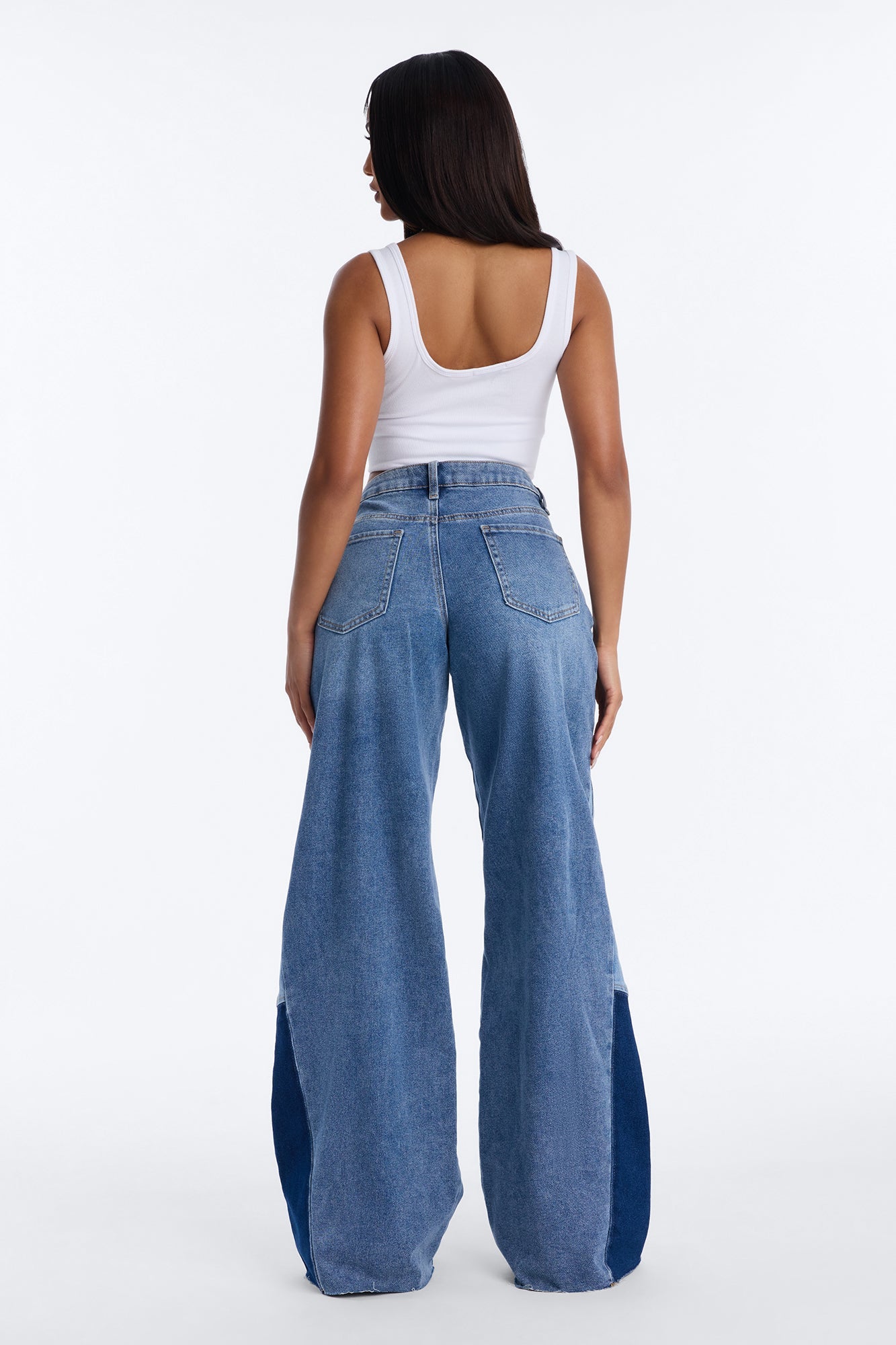 Sun Valley Two Tone Wide Leg Jeans - Medium Wash