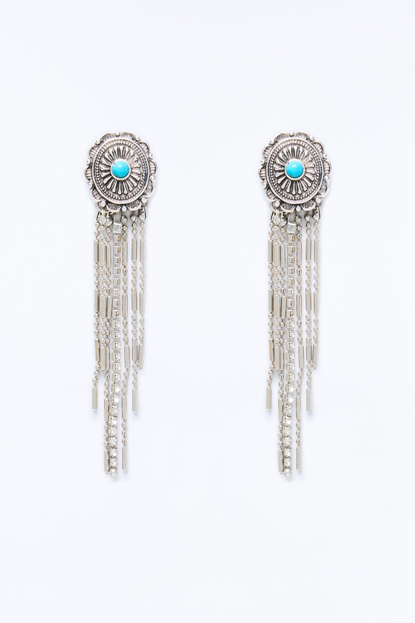 Saddle Up Fringe Western Drop Earrings - Turquoise