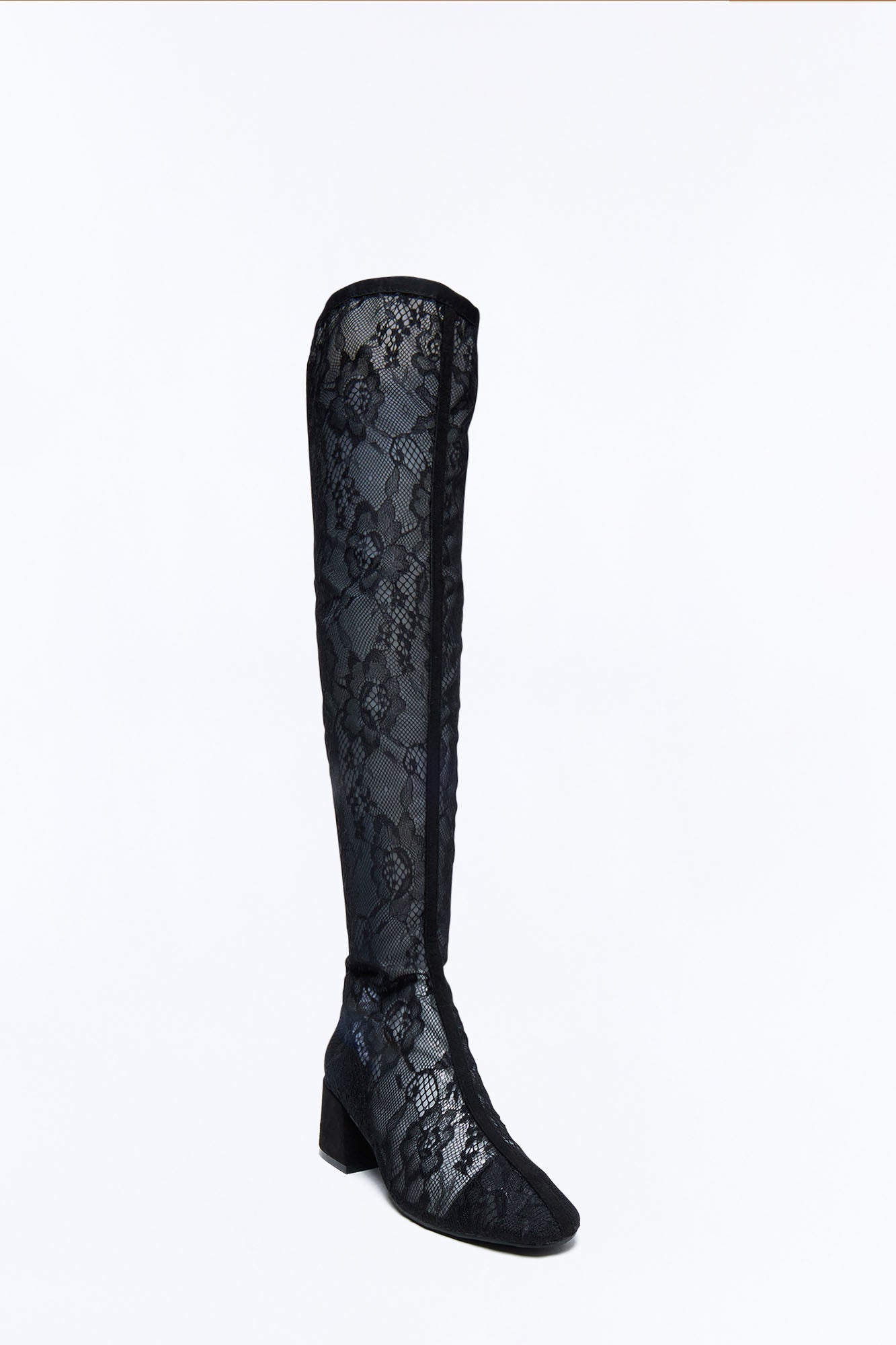 Everson Lace Thigh High Boots - Black