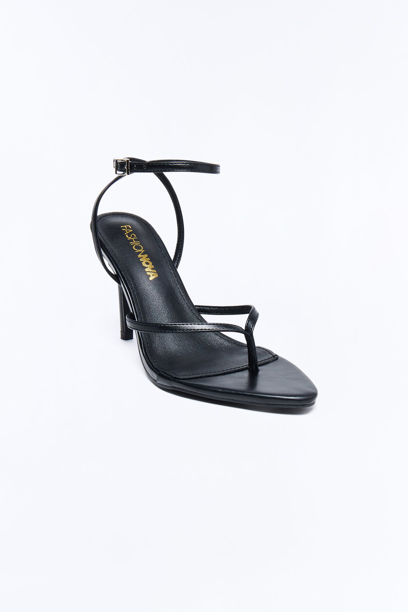 Strappy Ankle Wrap Thong Heels - Black