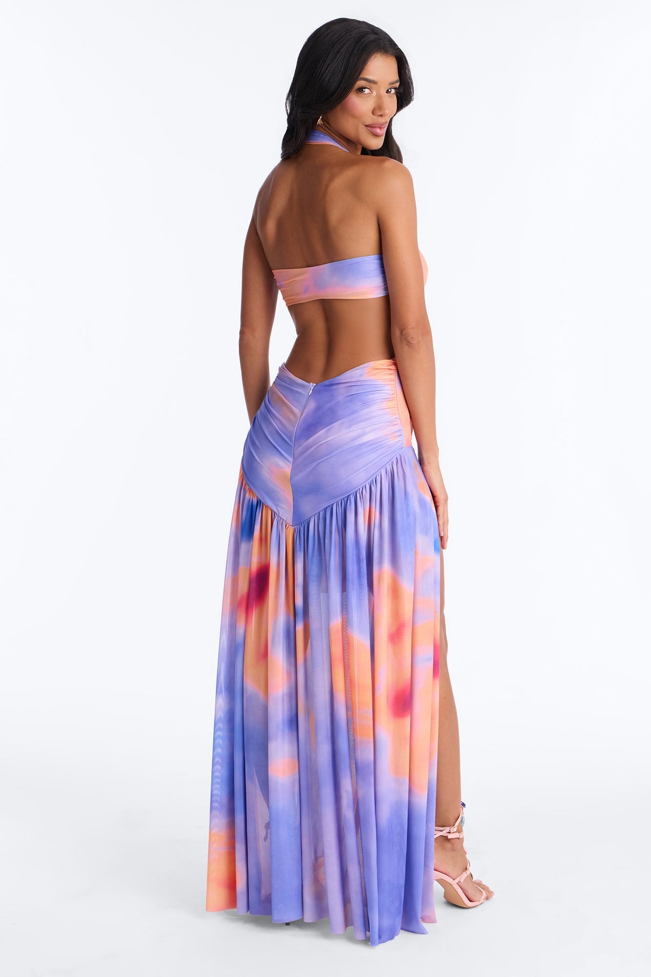 Petra Tie Dye Mesh Maxi Dresses - Purple/combo