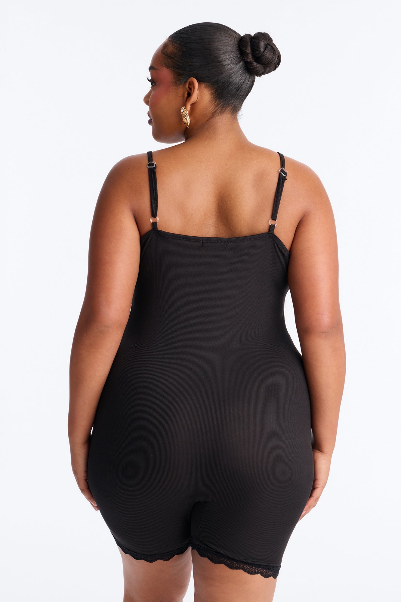 Slumber Party Cami Lace Trim PJ Romper Onesie - Black