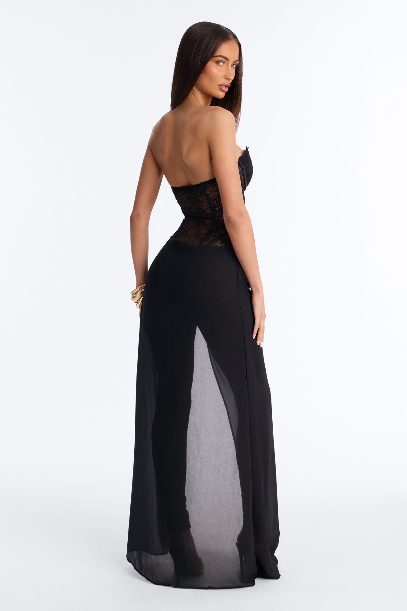 Illiana Lace Draped Catsuit - Black