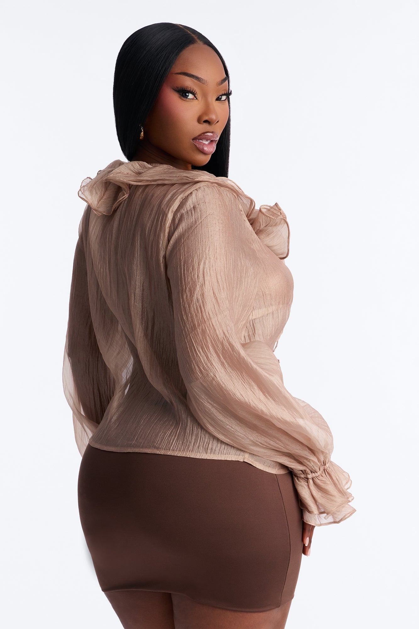 Frame The Moment Ruffle Organza Blouse - Mocha