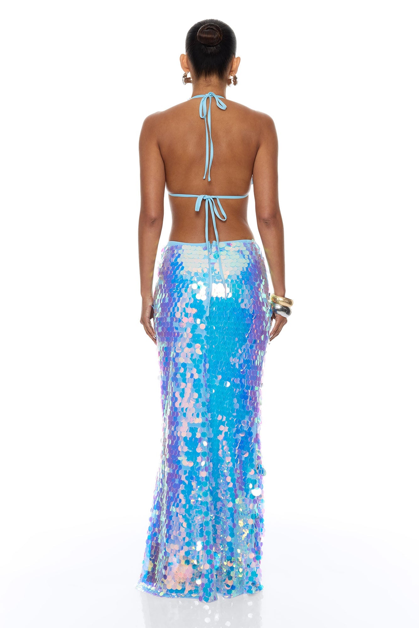 Mermaid Dreams Embellished Sequin Skirt Set - Blue