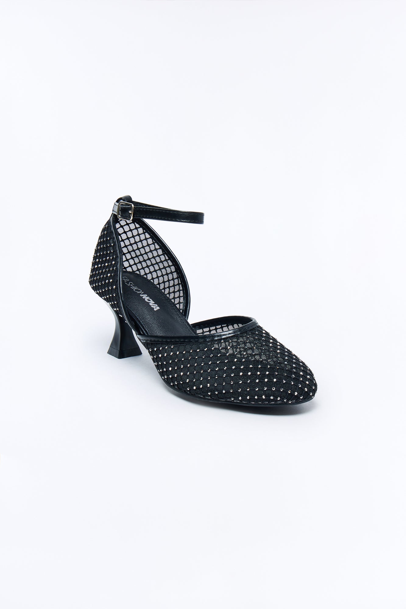 Barela Rhinestone Mesh Kitten Heel Pumps - Black