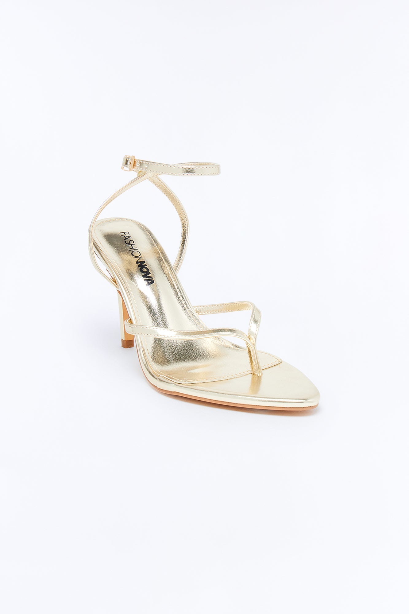 Strappy Ankle Wrap Thong Heels - Gold