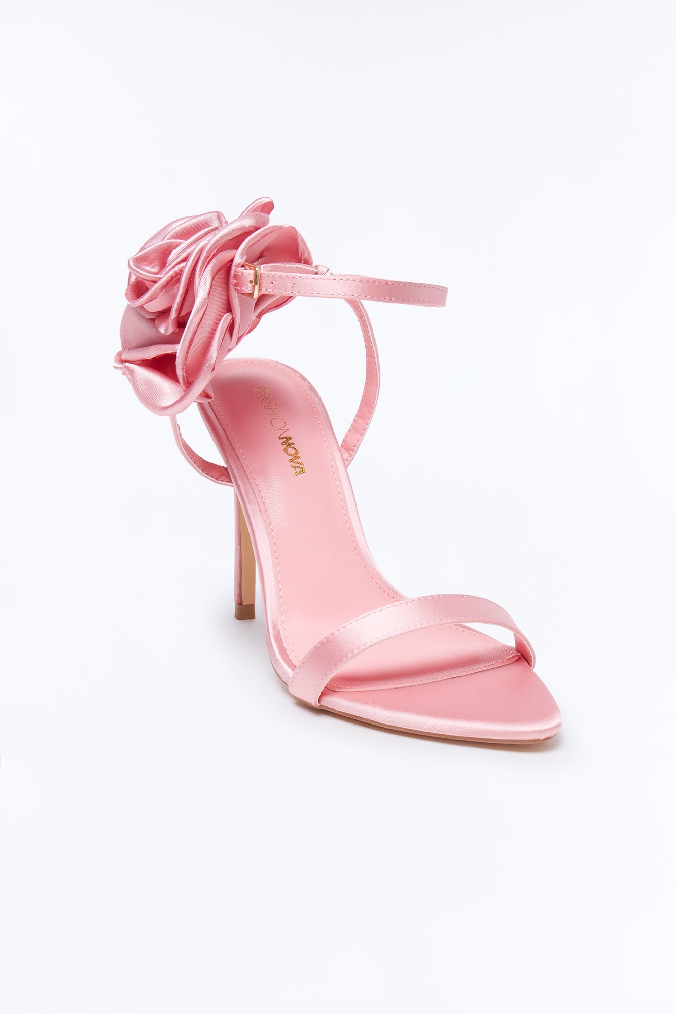 Kesia Satin Flower Stiletto Heels - Coral