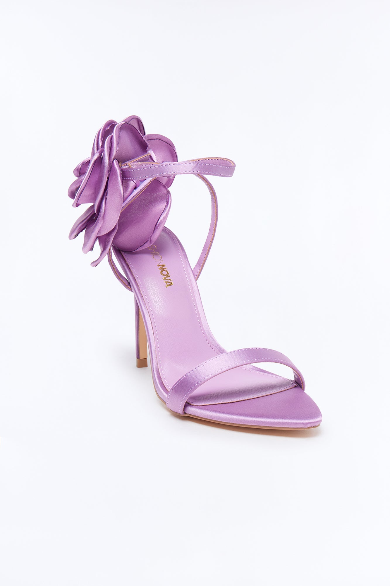 Kesia Satin Flower Stiletto Heels - Purple